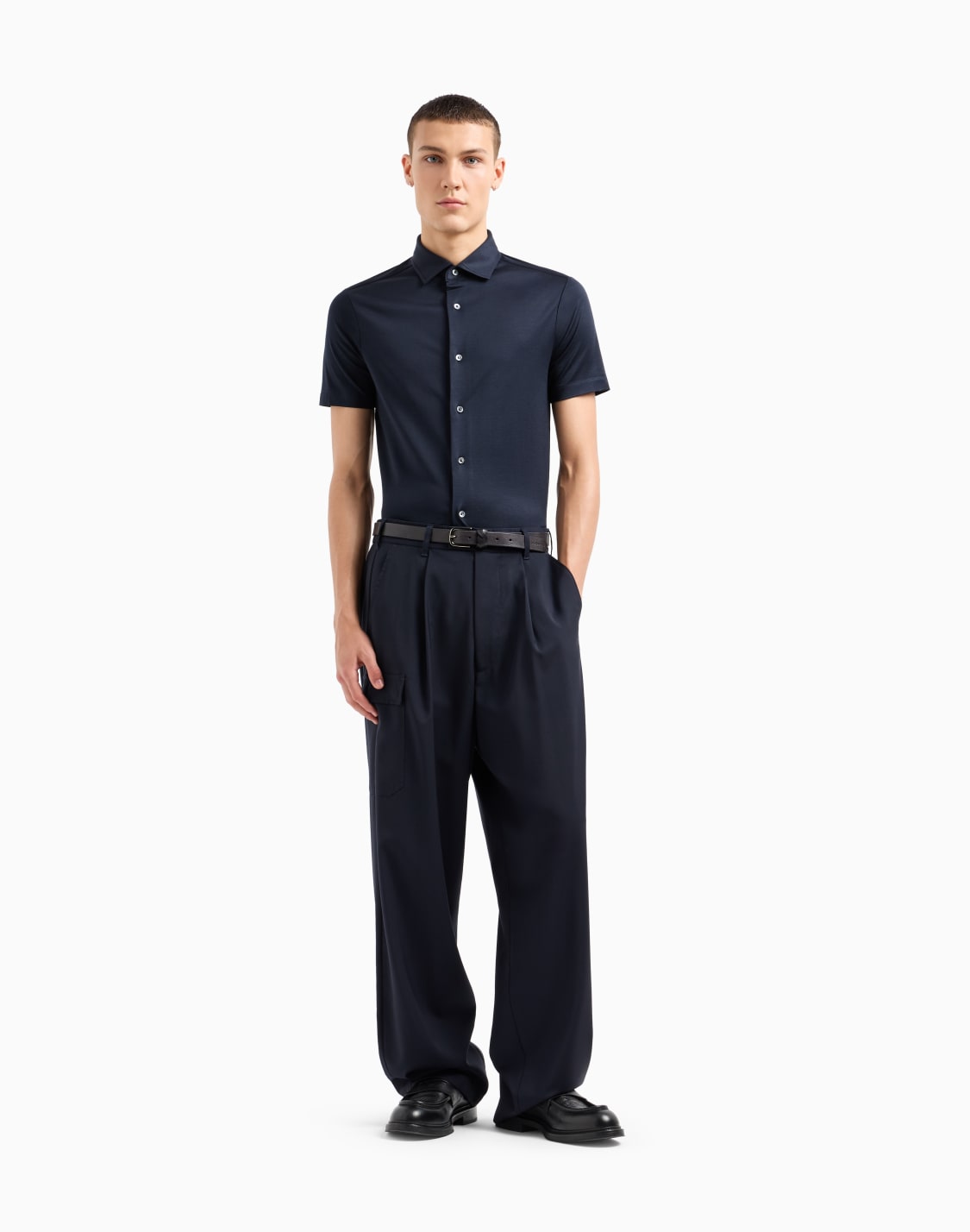 asv-半袖ジャジシャツ-リヨセル混紡-ネイビブル--emporio-armani