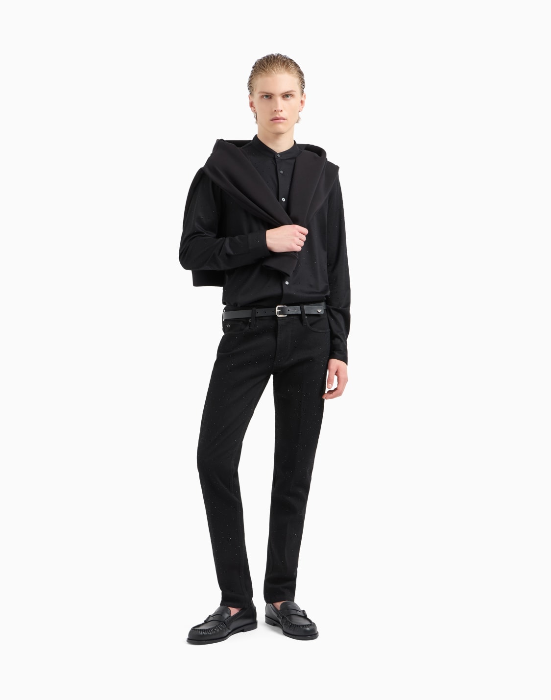 asv-clubwear-guru-collar-shirt-in-a-lyocell-blend-jersey-with-all-over-rhinestones-black--emporio-armani