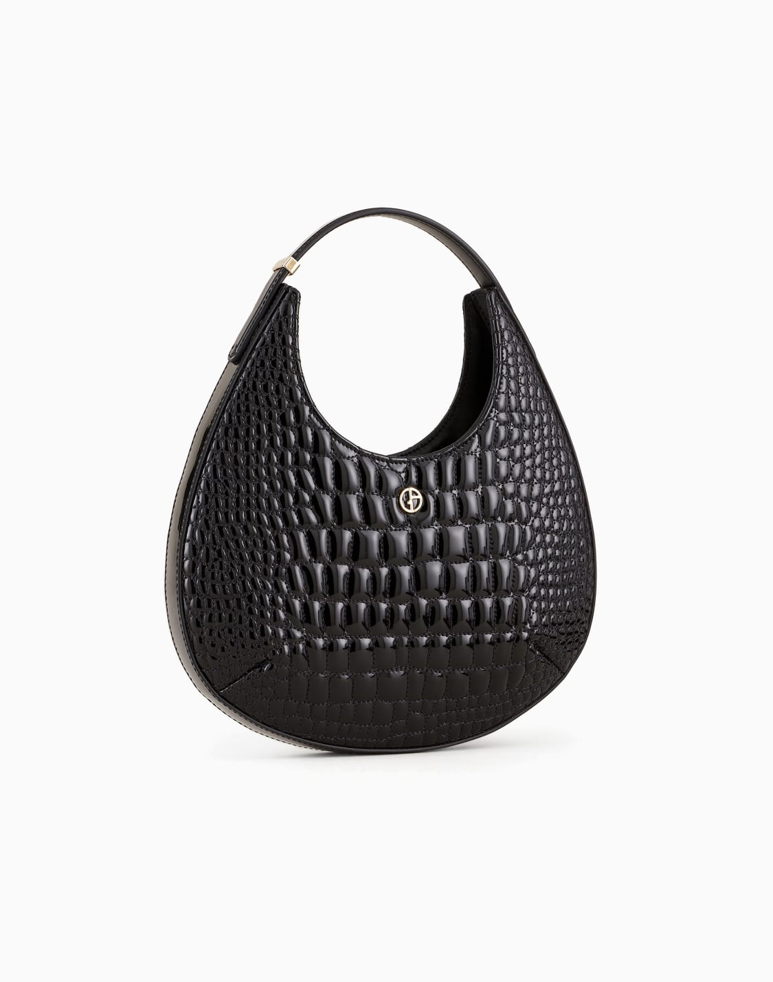 ジョルジオ-アルマニ-ラ-プリマ-ミニホボバッグ-パテントレザ製-クロコダイルプリント-ブラック--giorgio-armani
