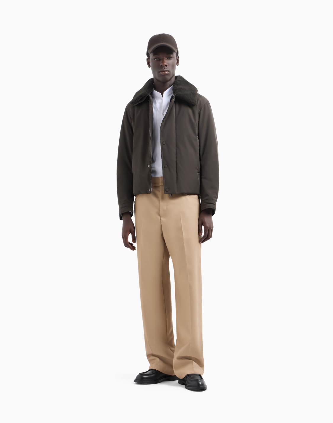 グルカラシャツ-ストレッチサテン-ホワイト--emporio-armani
