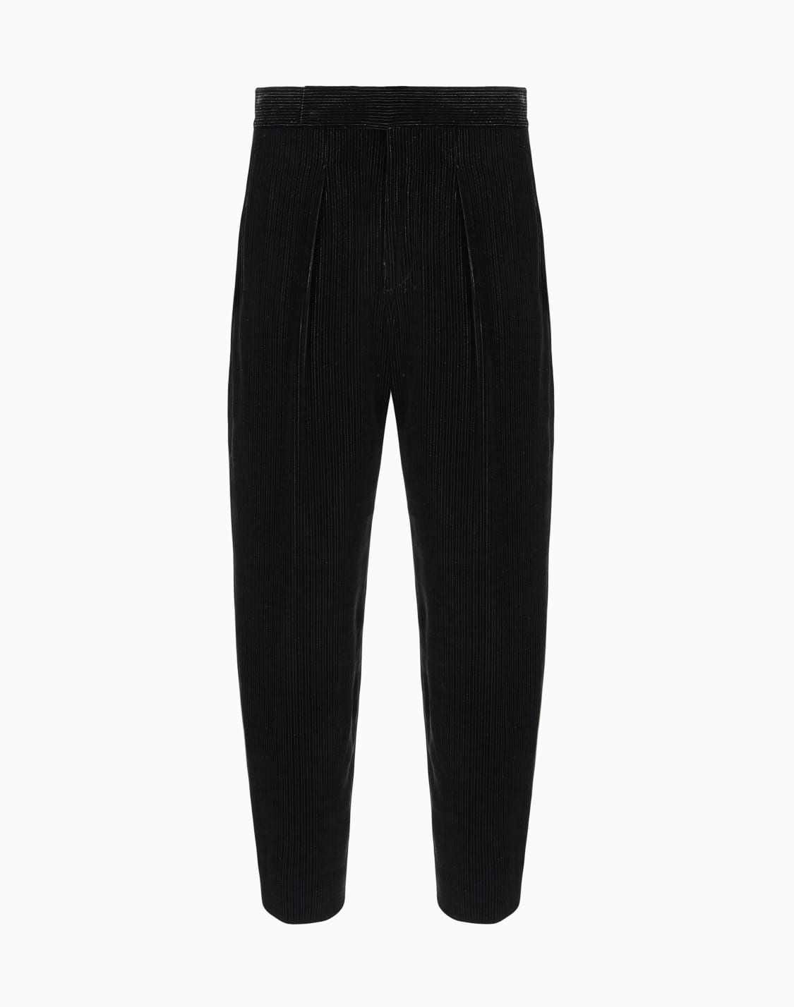 giorgios-shiny-pinstriped-velvet-single-pleat-trousers-black--giorgio-armani
