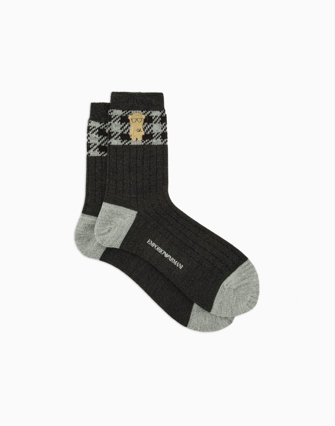 ロクル丈刺繍マンガベアソックス-グレ--emporio-armani