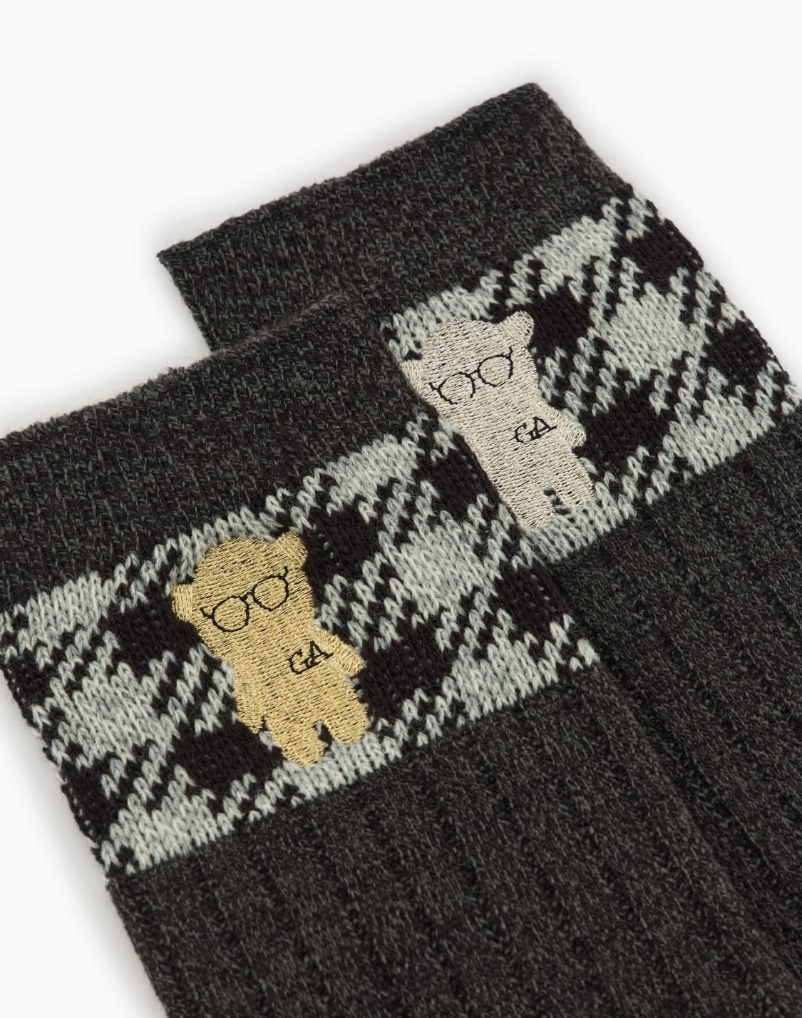 ロクル丈刺繍マンガベアソックス-グレ--emporio-armani