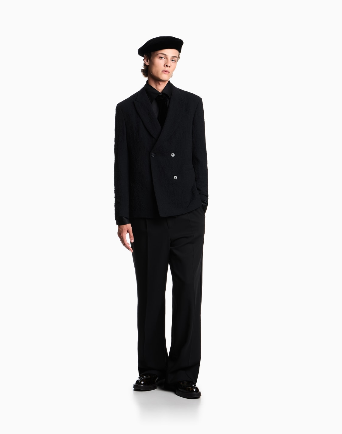 ダブルブレストジャケット-テクニカルシアサッカファブリック-ブラック--emporio-armani