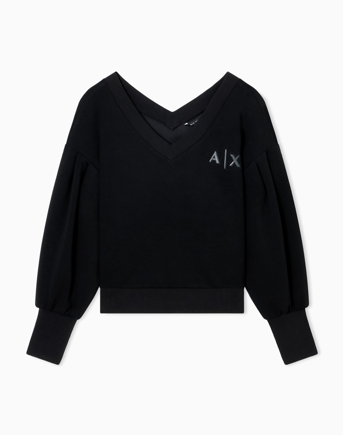 axロゴ-リブポイント-vネックスウェットプルオバ-ブラック--armani-exchange