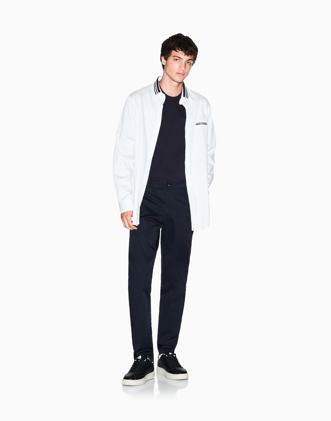 デニムミックス-マリンパッチ-半袖トップス-ネイビブル--armani-exchange