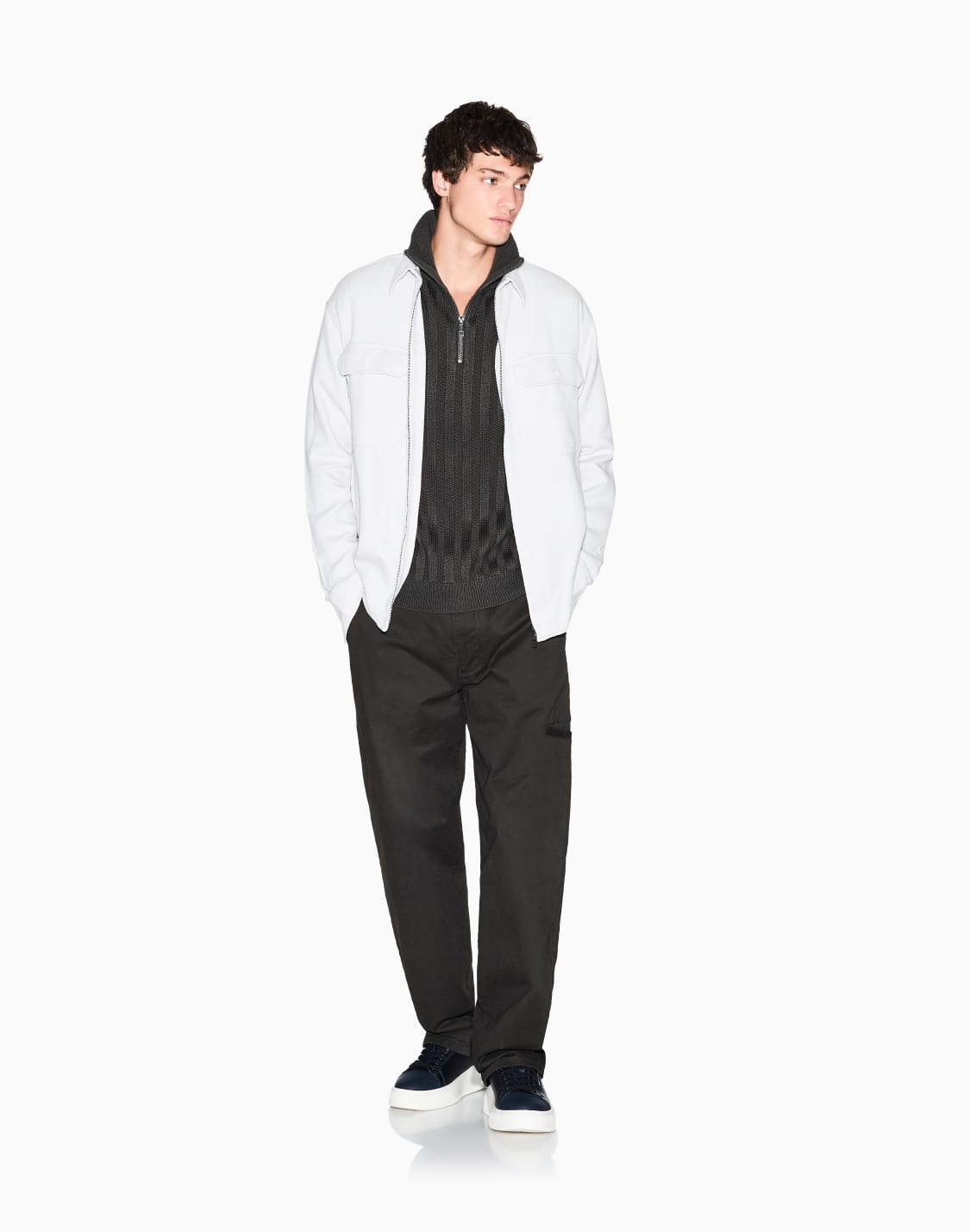 ハフジップ-リブニットプルオバ-グリン--armani-exchange