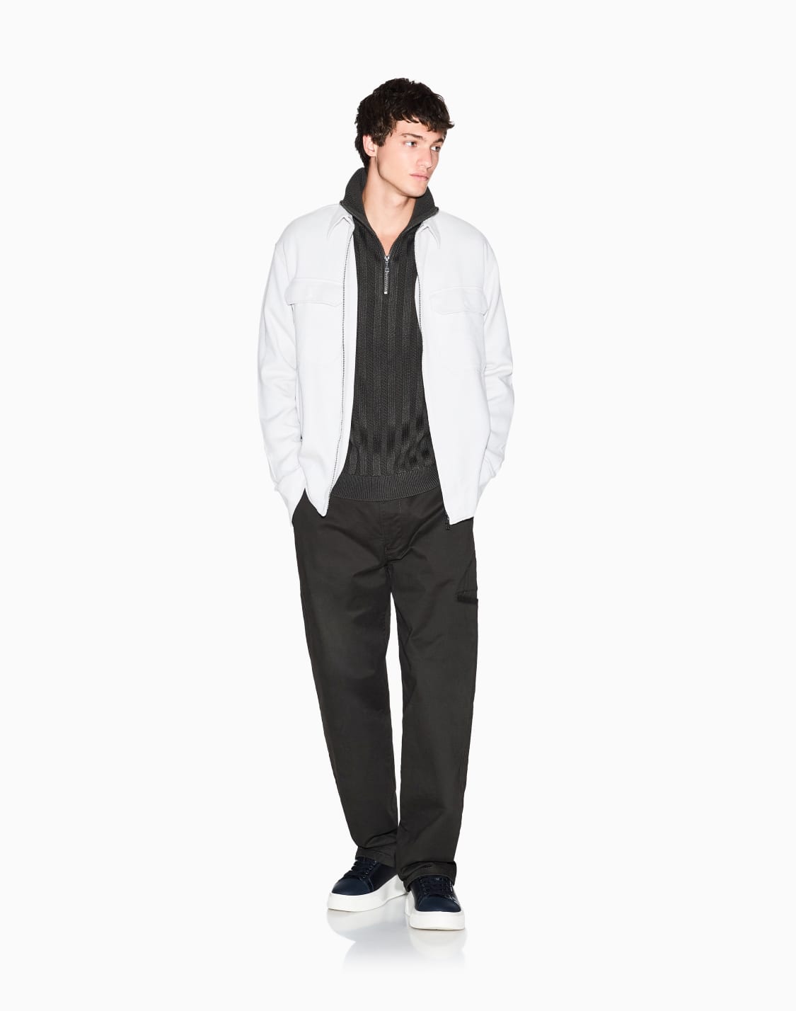 ヤンダイドコットン-ジップシャツ-ベジュ--armani-exchange