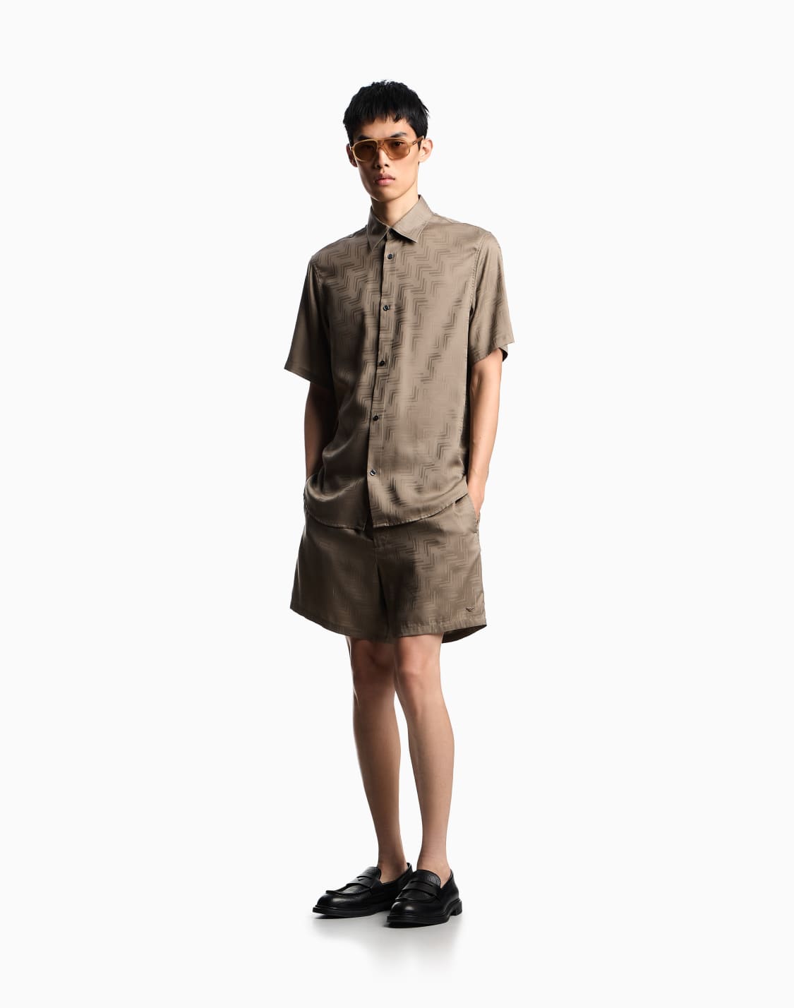 asv-short-sleeved-shirt-in-jacquard-lyocell-brown--emporio-armani