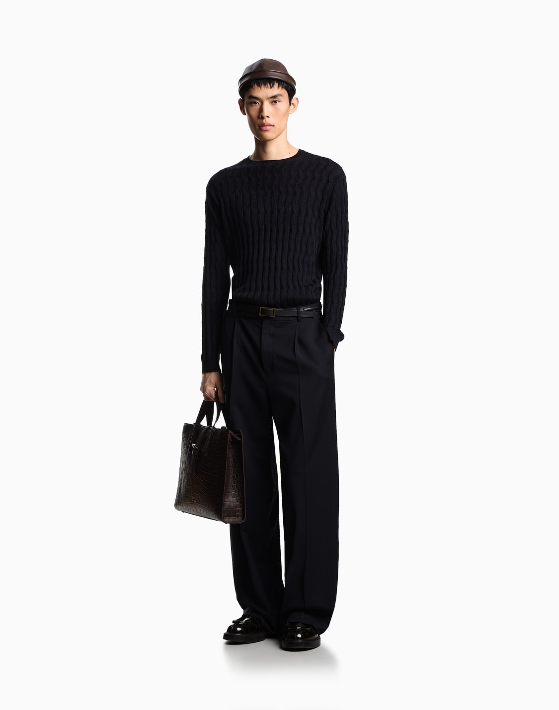 asv-セタ-リヨセル混紡-エンボスパタンニット-ネイビブル--emporio-armani