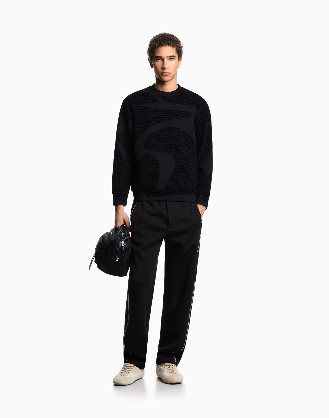 asv-スウェットシャツ-リヨセル混紡ジャジ-オルオバフロックロゴ-ブラック--emporio-armani