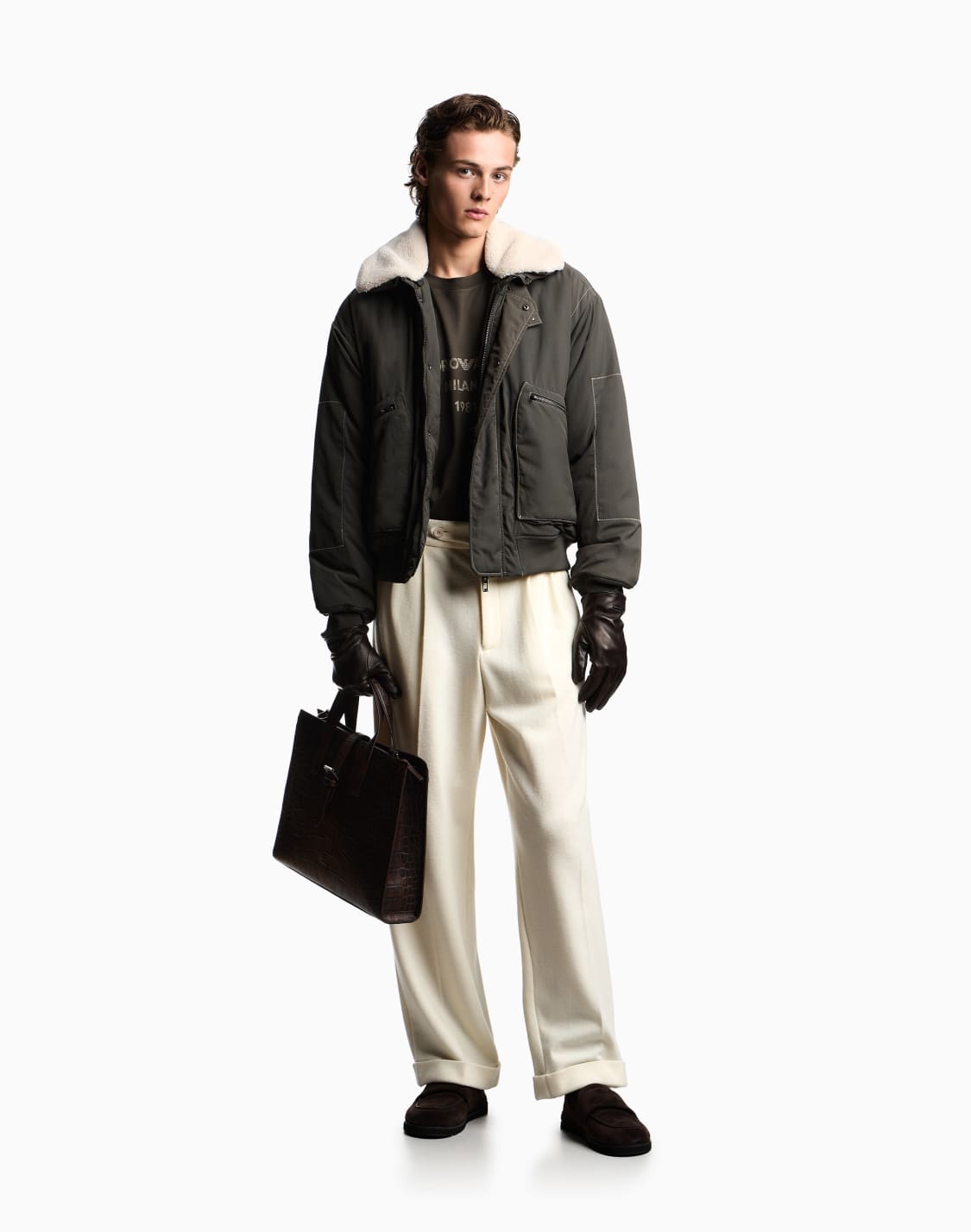オンライン限定ボンバジャケット-ナイロンツイル-シアリング風カラ-グリン--emporio-armani