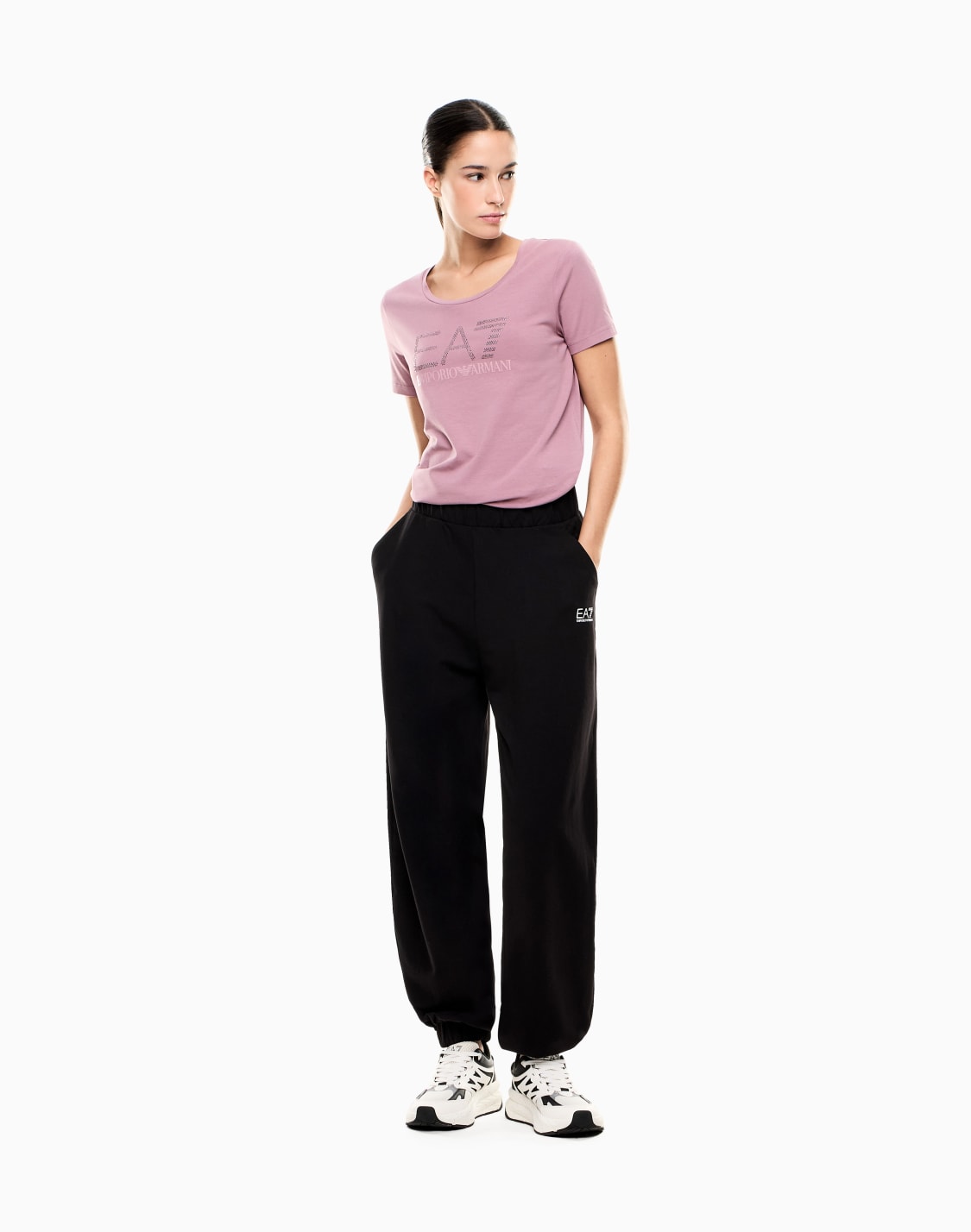 t-shirt-ras-du-cou-logo-series-en-coton-stretch-avec-strass-rose--ea7