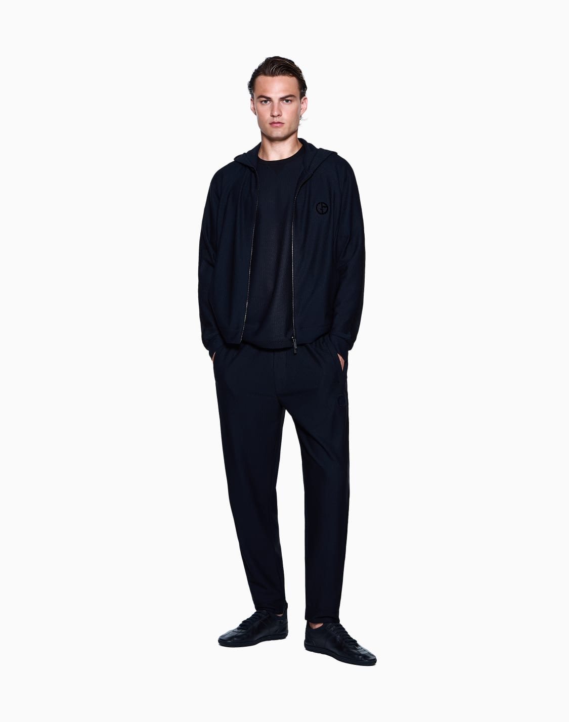 フド付きスウェットシャツ-テクニカルワッフルファブリック-ブラック--giorgio-armani