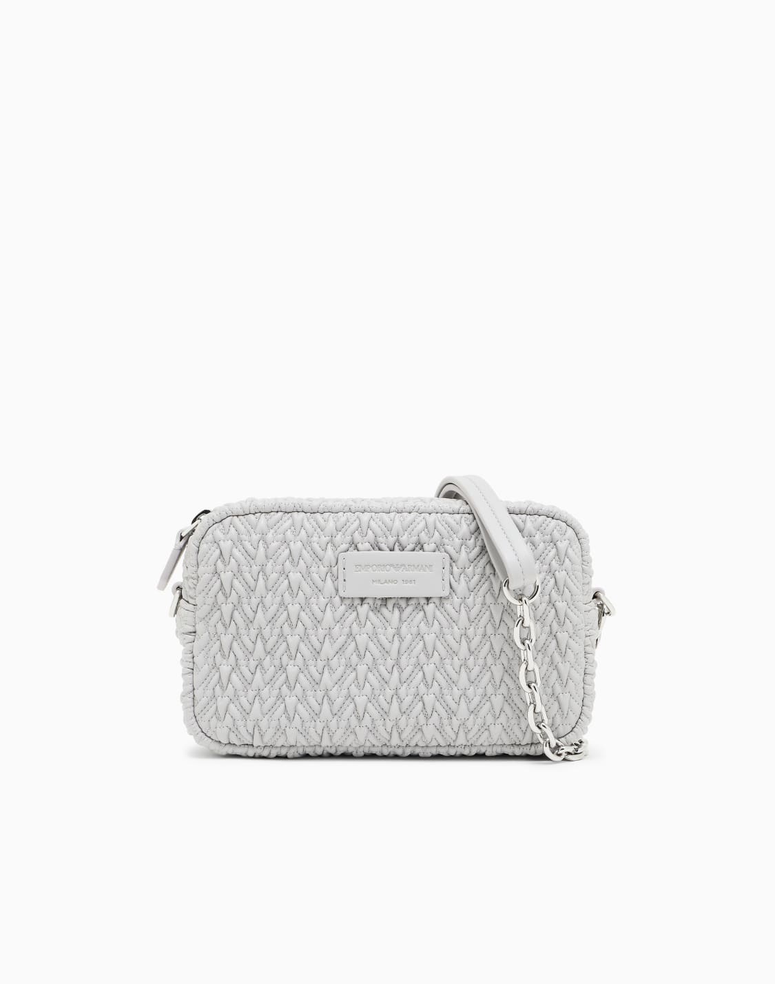 カメラケス-エンボス仕上げ-チェンショルダストラップ-グレ--emporio-armani