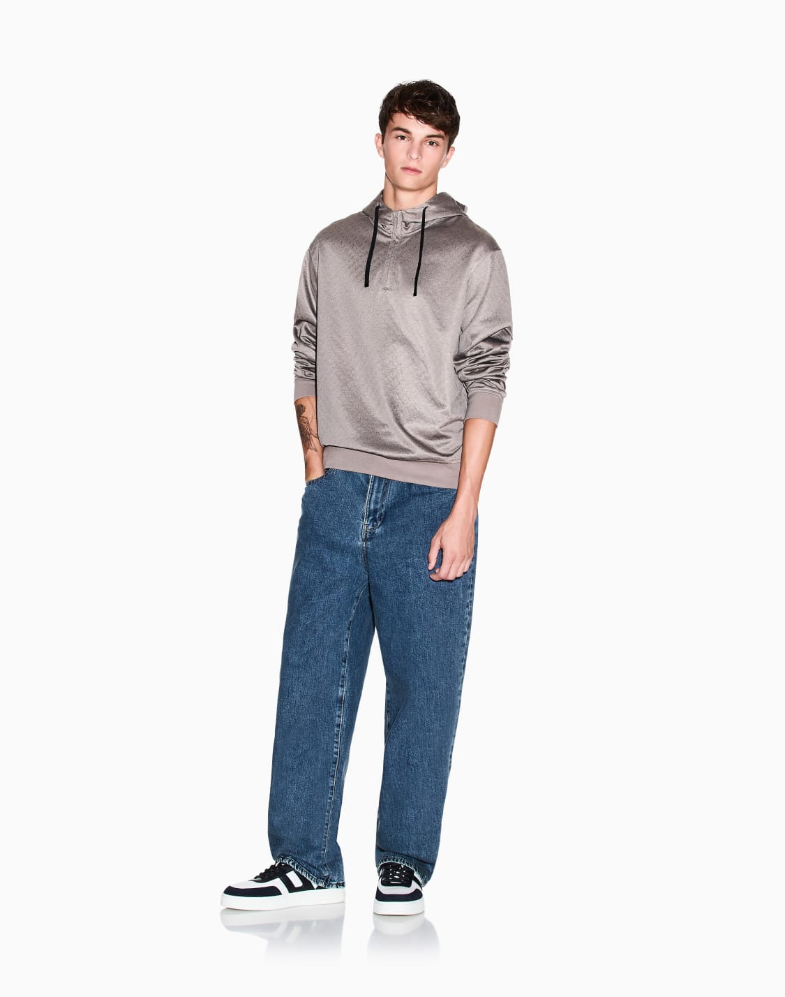 オルオバジャカドロゴ-ハフジップ-フデッドスウェットシャツ-ブラウン--armani-exchange