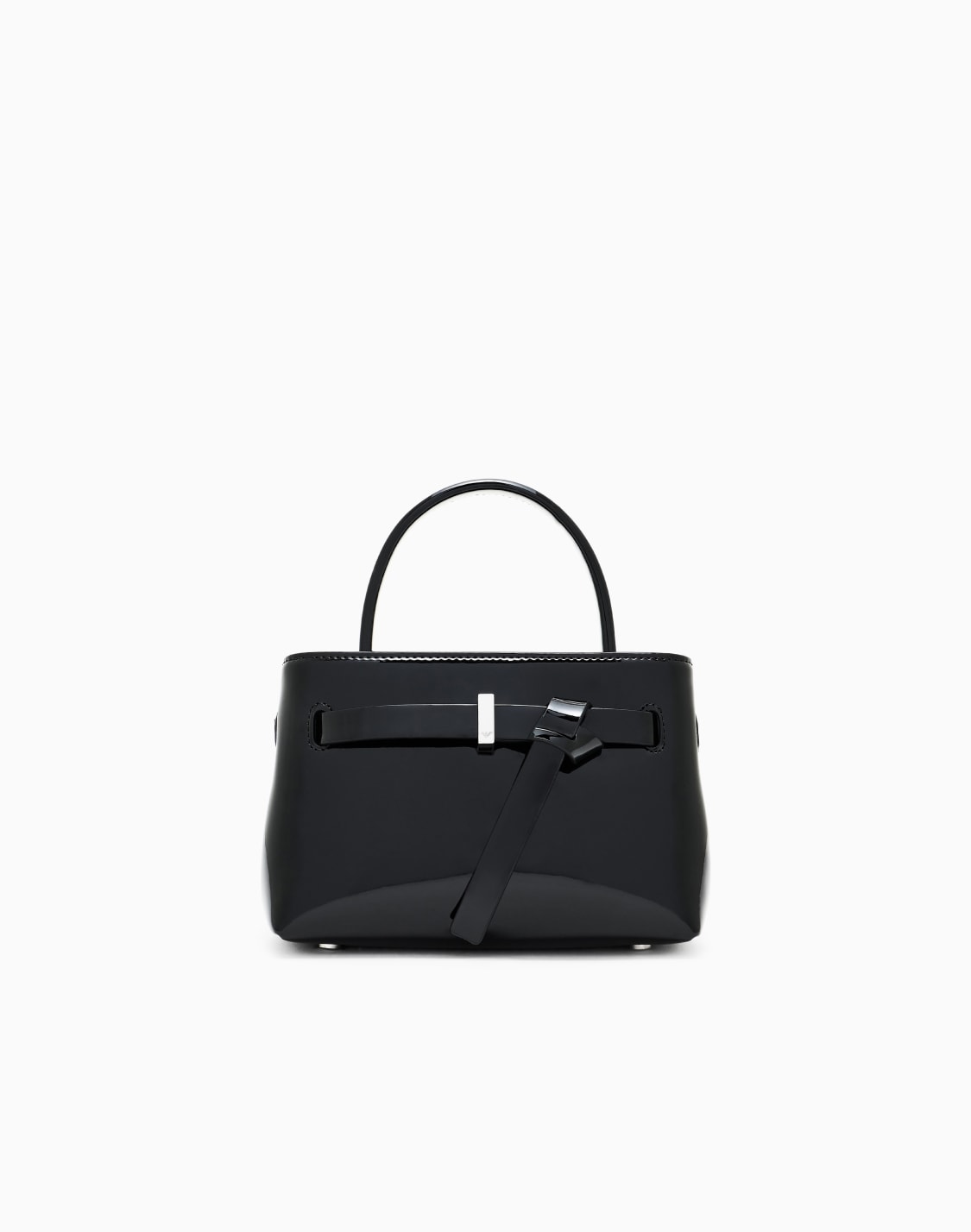 ミニバッグ-パテント仕上げ-ノットディテル-ブラック--emporio-armani