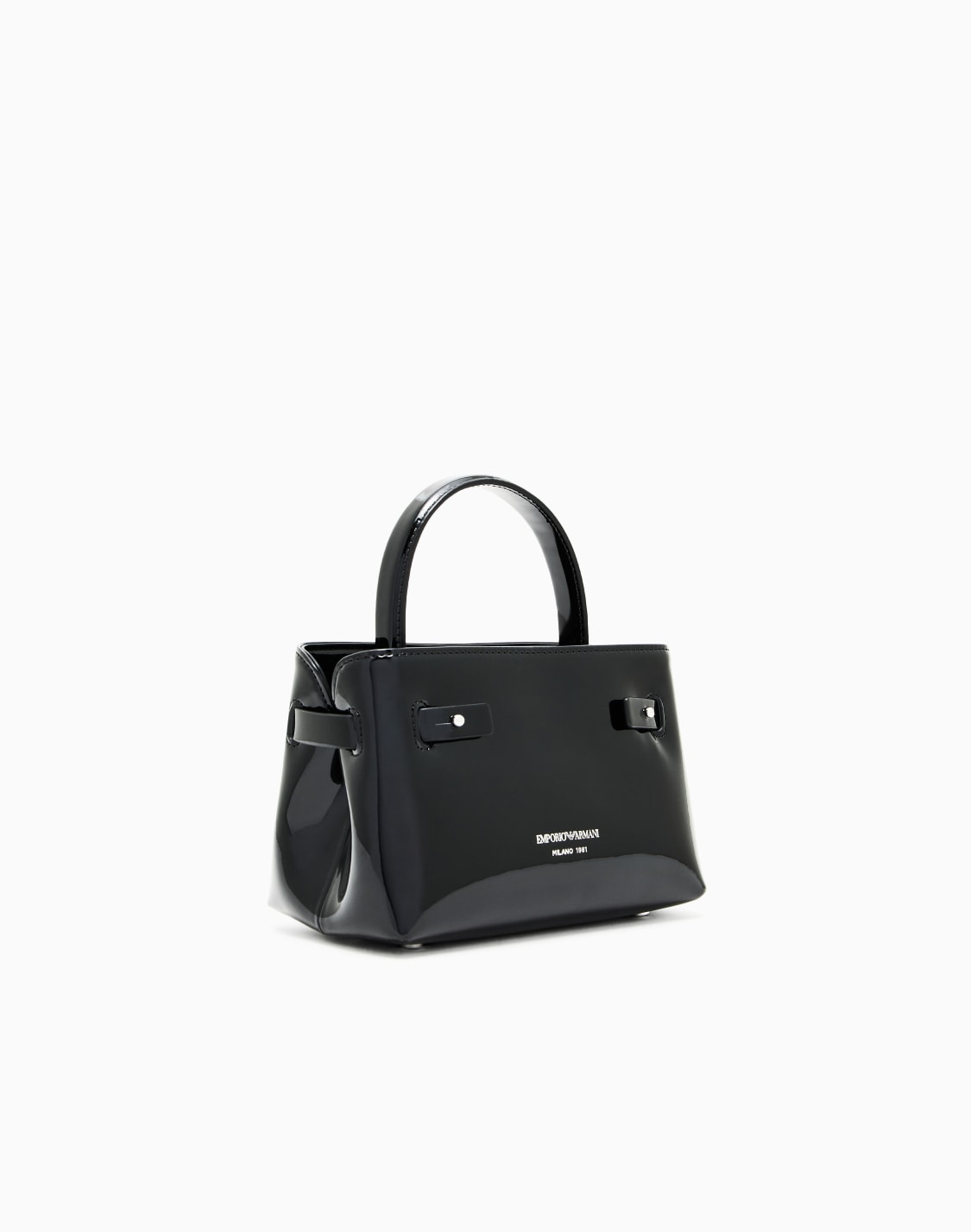 ミニバッグ-パテント仕上げ-ノットディテル-ブラック--emporio-armani