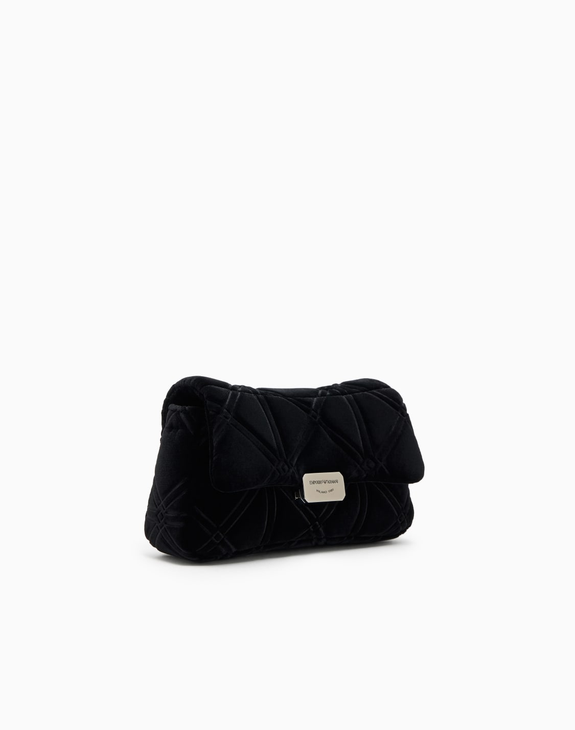 オンライン限定ミニバッグ-ベルベット-エンボスモチフ-チェンショルダストラップ付き-ブラック--emporio-armani