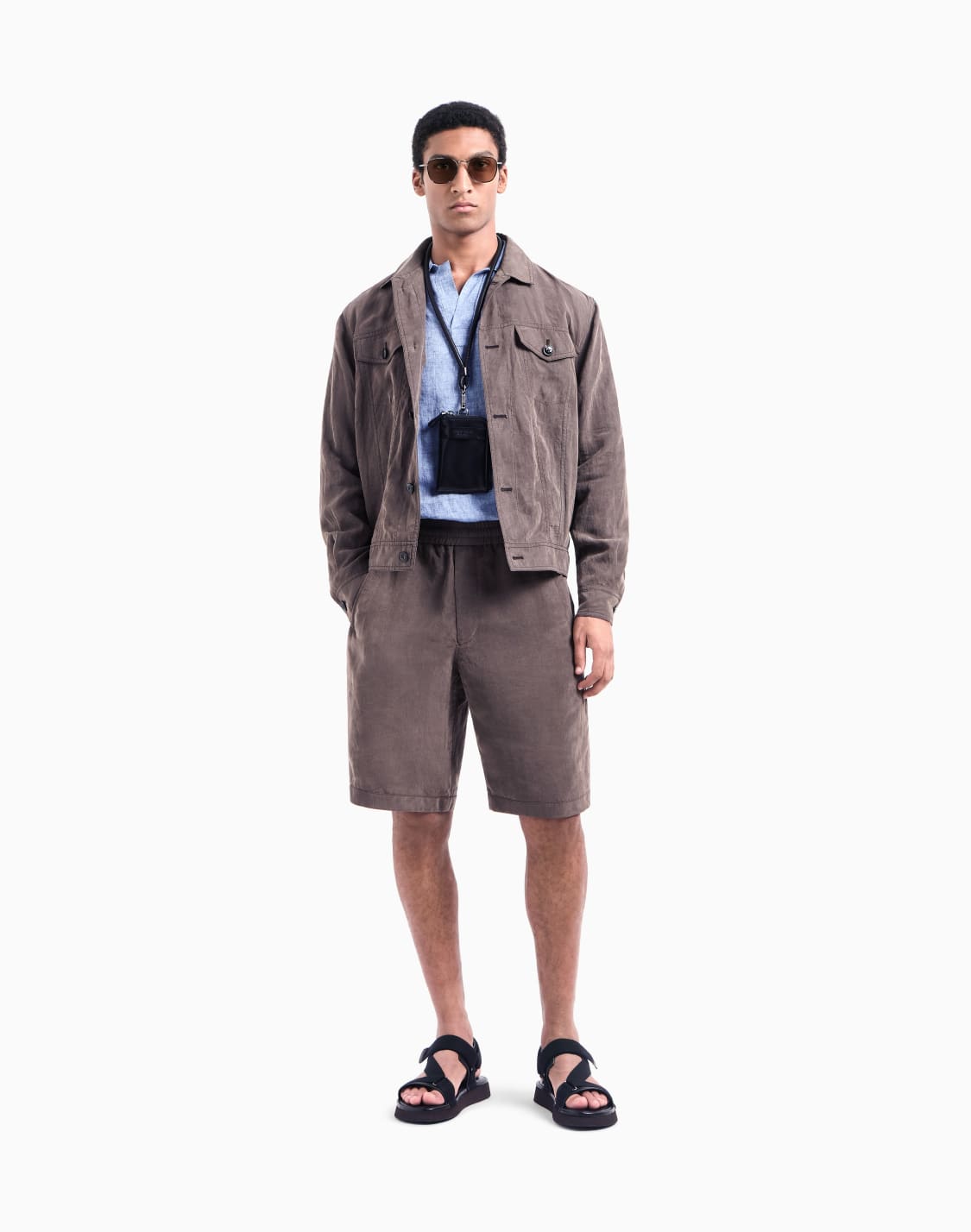 bermuda-en-toile-lyocell-dlave-marron--giorgio-armani