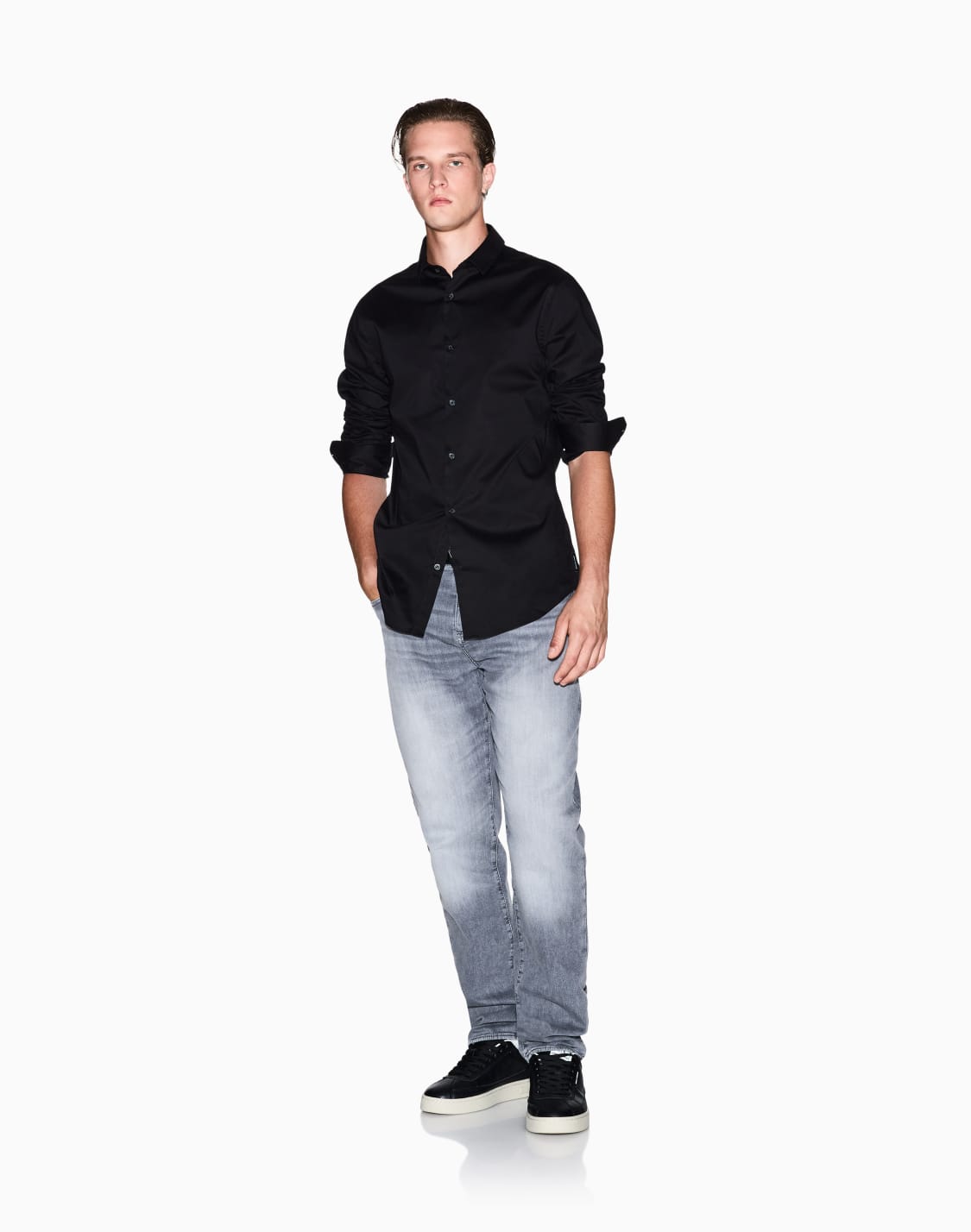 slim-fit-shirt-in-stretch-cotton-poplin-black--armani-exchange