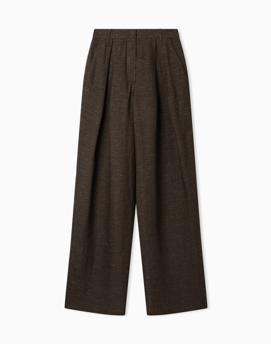 pantaloni-con-pighe-godet-in-chambray-di-lino-icon-marrone--emporio-armani