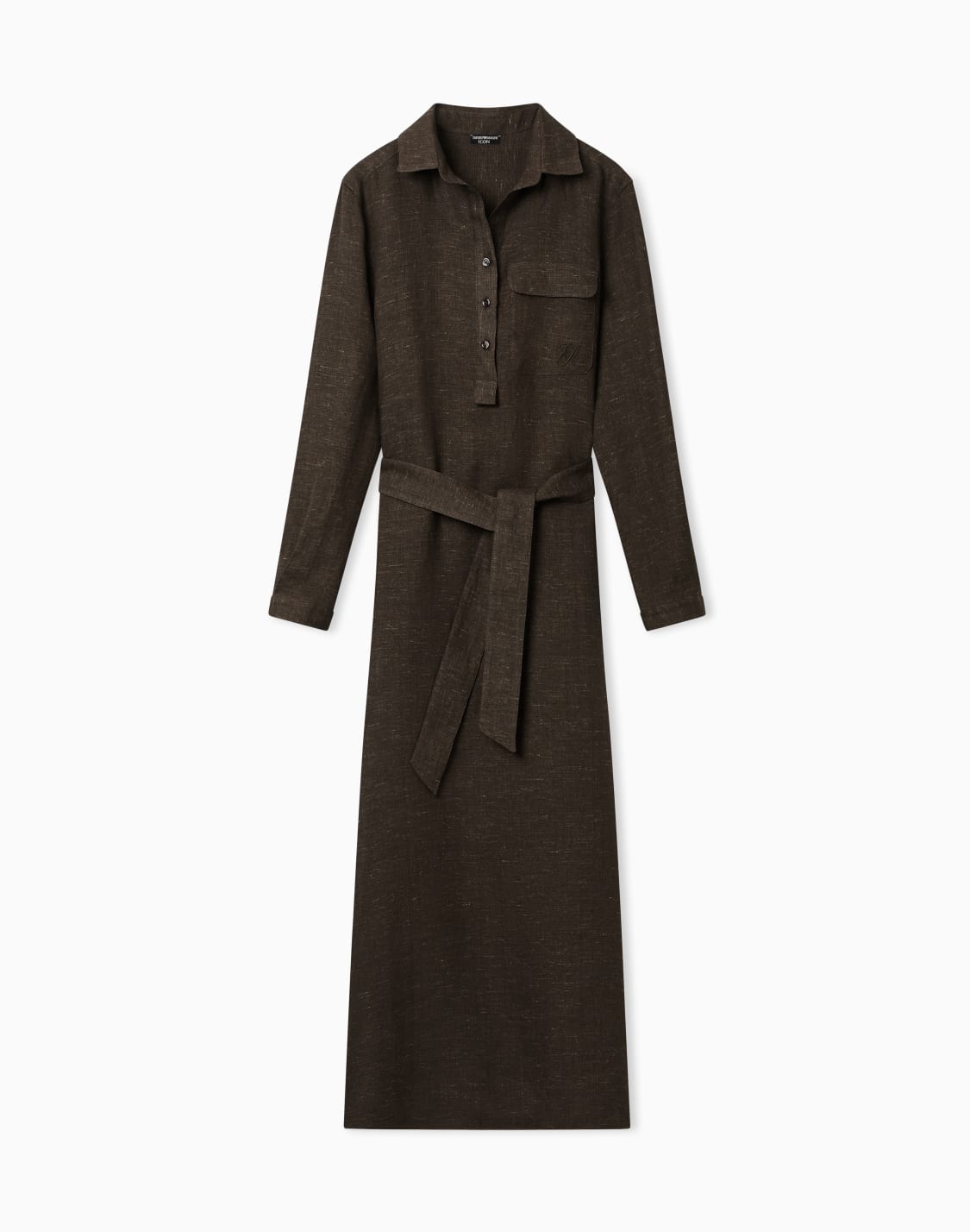 icon-linen-chambray-dress-with-sash-brown--emporio-armani