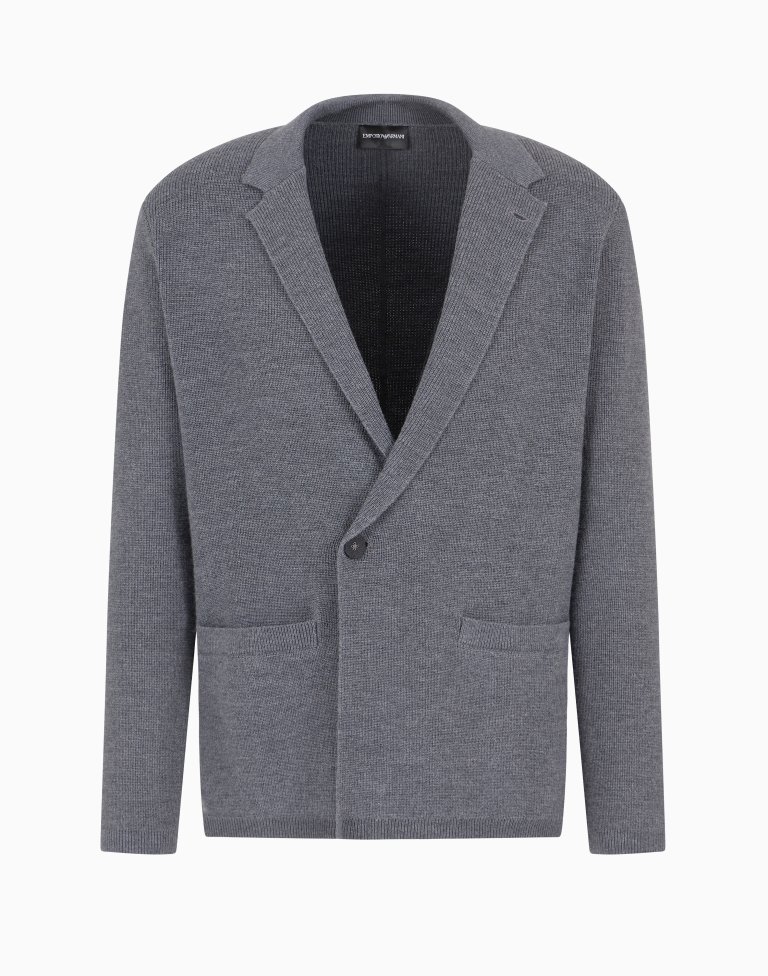 ARMANI Mens Gray Single Breasted, Windowpane Plaid Stretch Blazer Jacket
