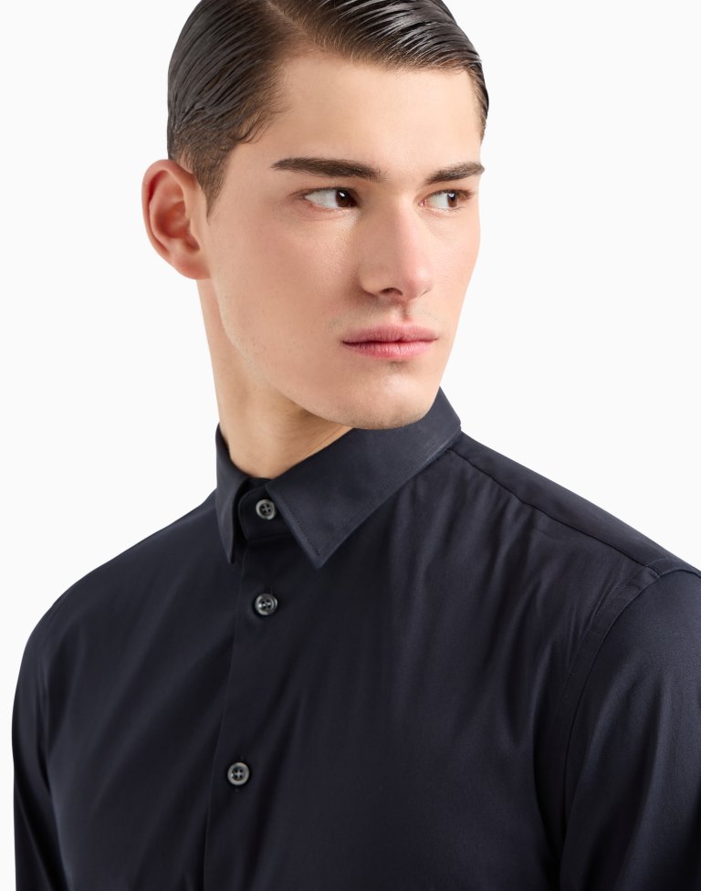 Emporio Armani Camicia blu in popeline con logo 3R4CJC-4NIWZ