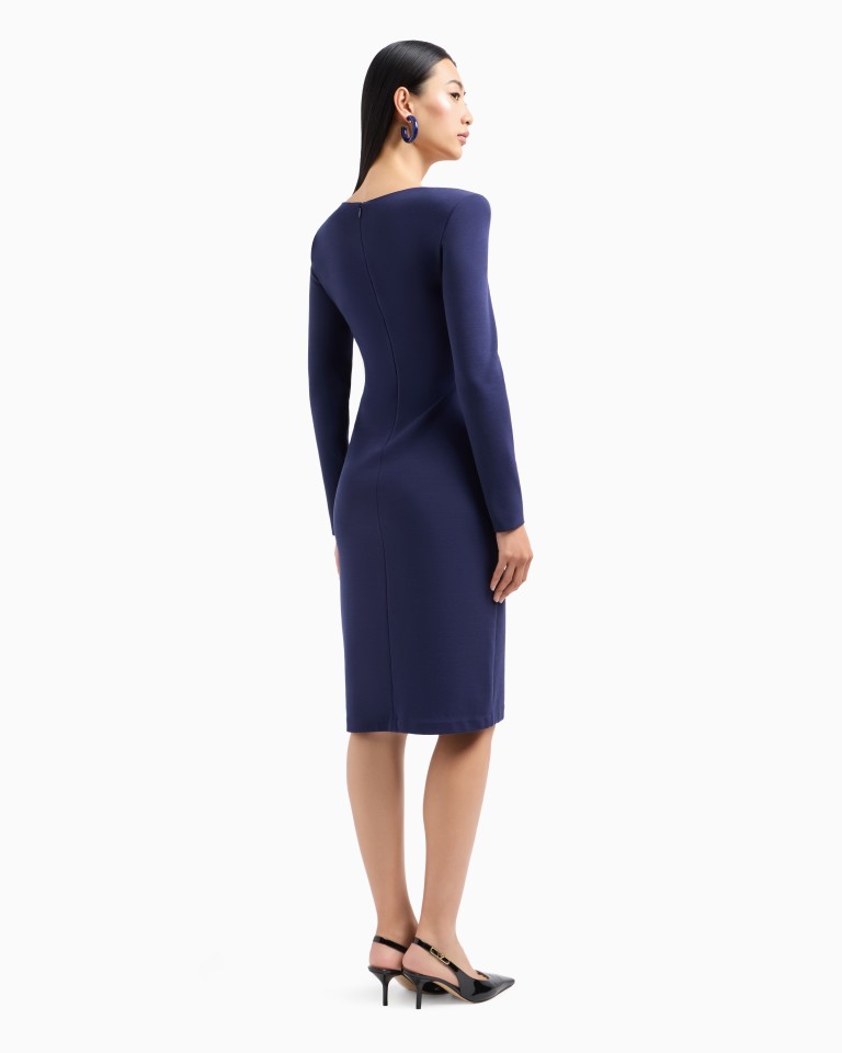 Stretch Milano stitch fabric dress with asymmetric crossover and