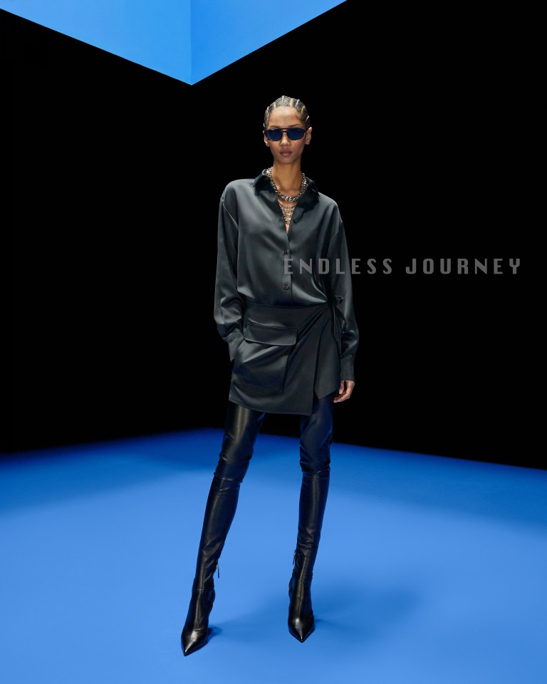 ASV Black Blue capsule collection satin shirtcollar dress Emporio Armani