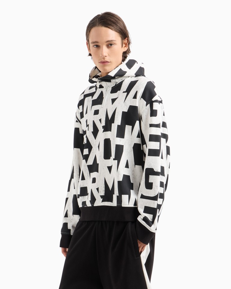 ASV Maxi Allover Monogram Cotton Hoodie Armani Exchange