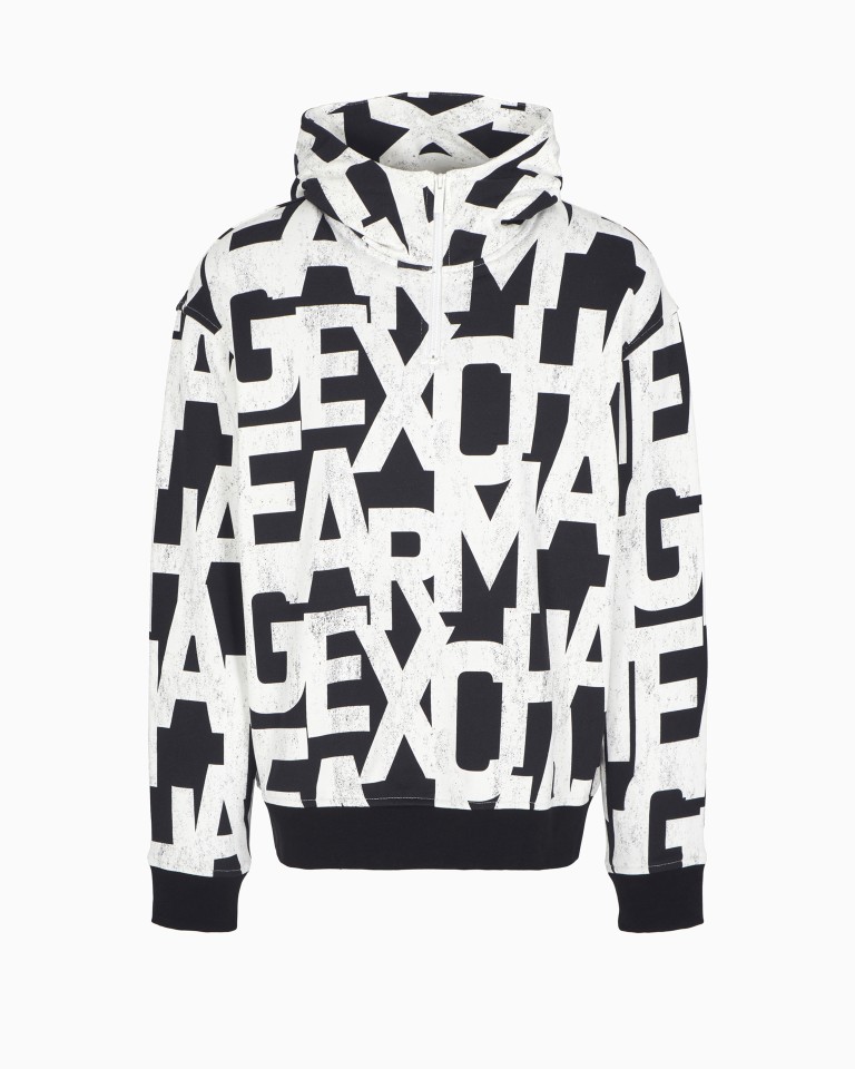 ASV Maxi Allover Monogram Cotton Hoodie Armani Exchange