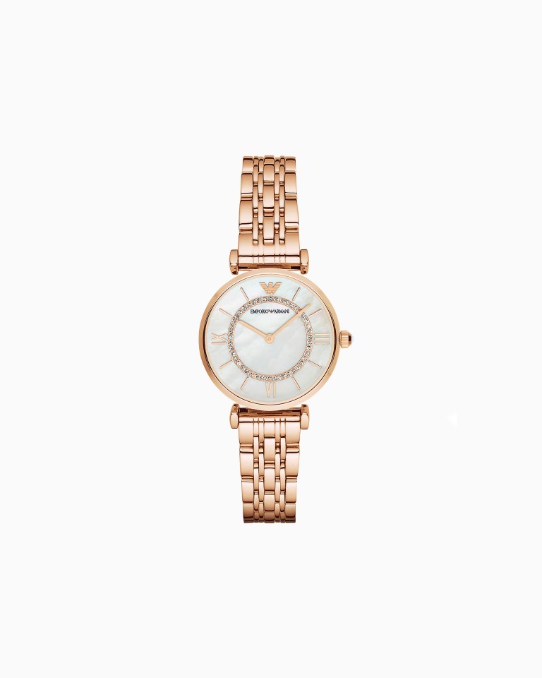 Montre pour femme à deux aiguilles avec bracelet en acier couleur or