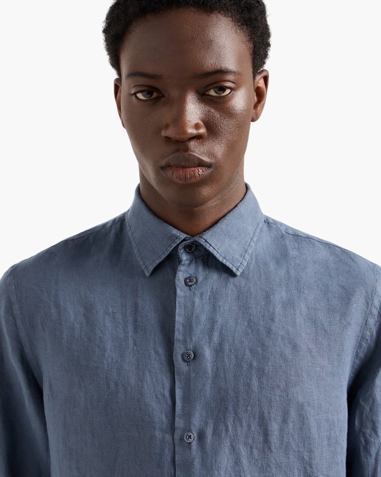 Garmentdyed linen shirt with French collar Emporio Armani