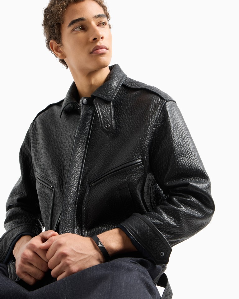 Black Leather Strap Bracelet Emporio Armani