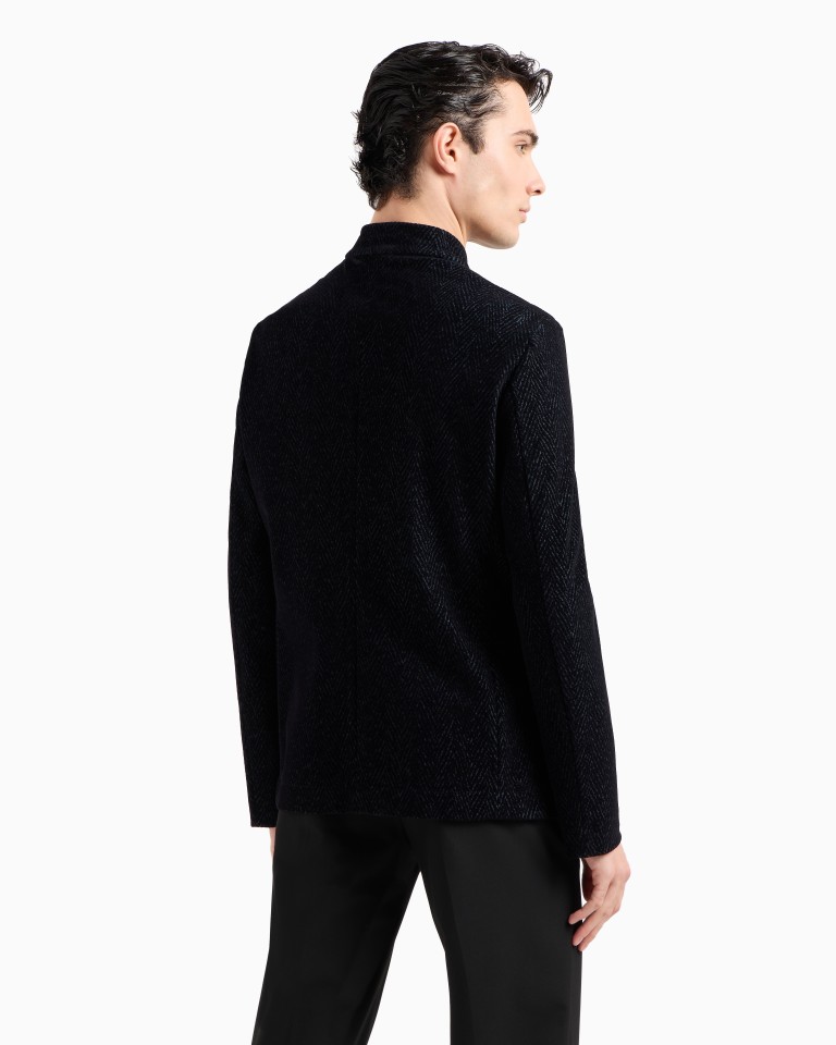 Gurucollared, zipup mesh jacket with allover chevron flock print