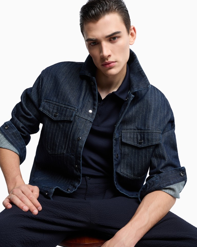 Shortsleeved polo shirt in virginwool interlock Armani