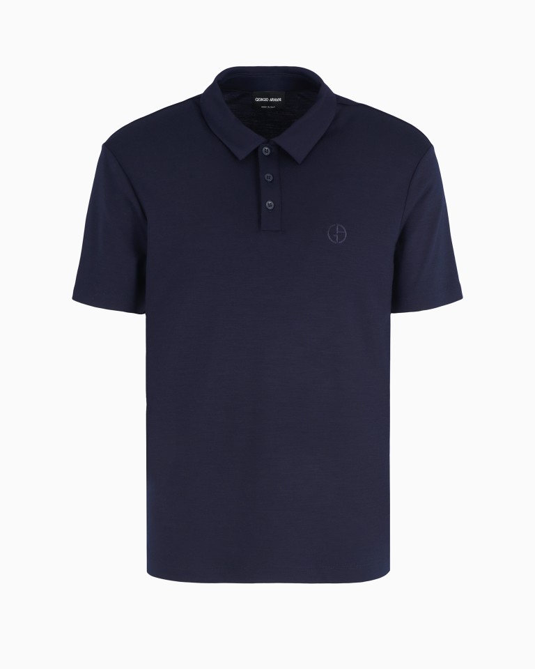 Shortsleeved polo shirt in virginwool interlock Armani