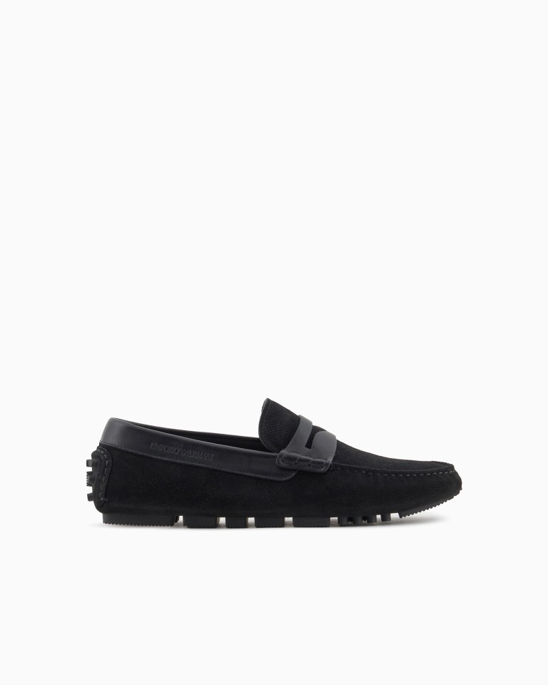 Microperforated suede driving loafers Emporio Armani