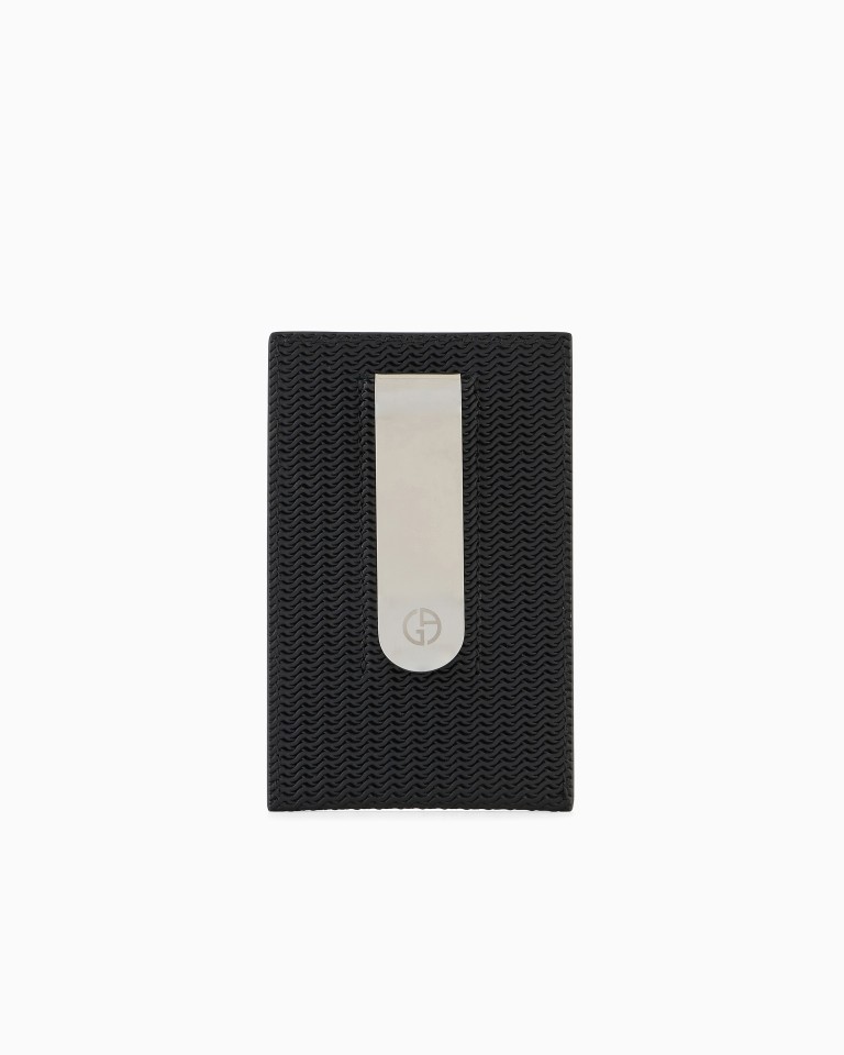 Card holder in embossed leather Armani