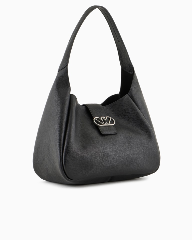 Leather hobo shoulder bag with eagle buckle Emporio Armani