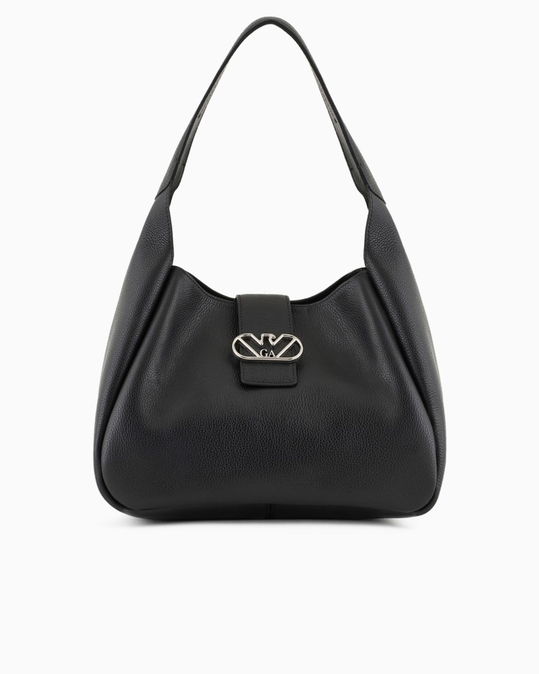 Leather hobo shoulder bag with eagle buckle Emporio Armani