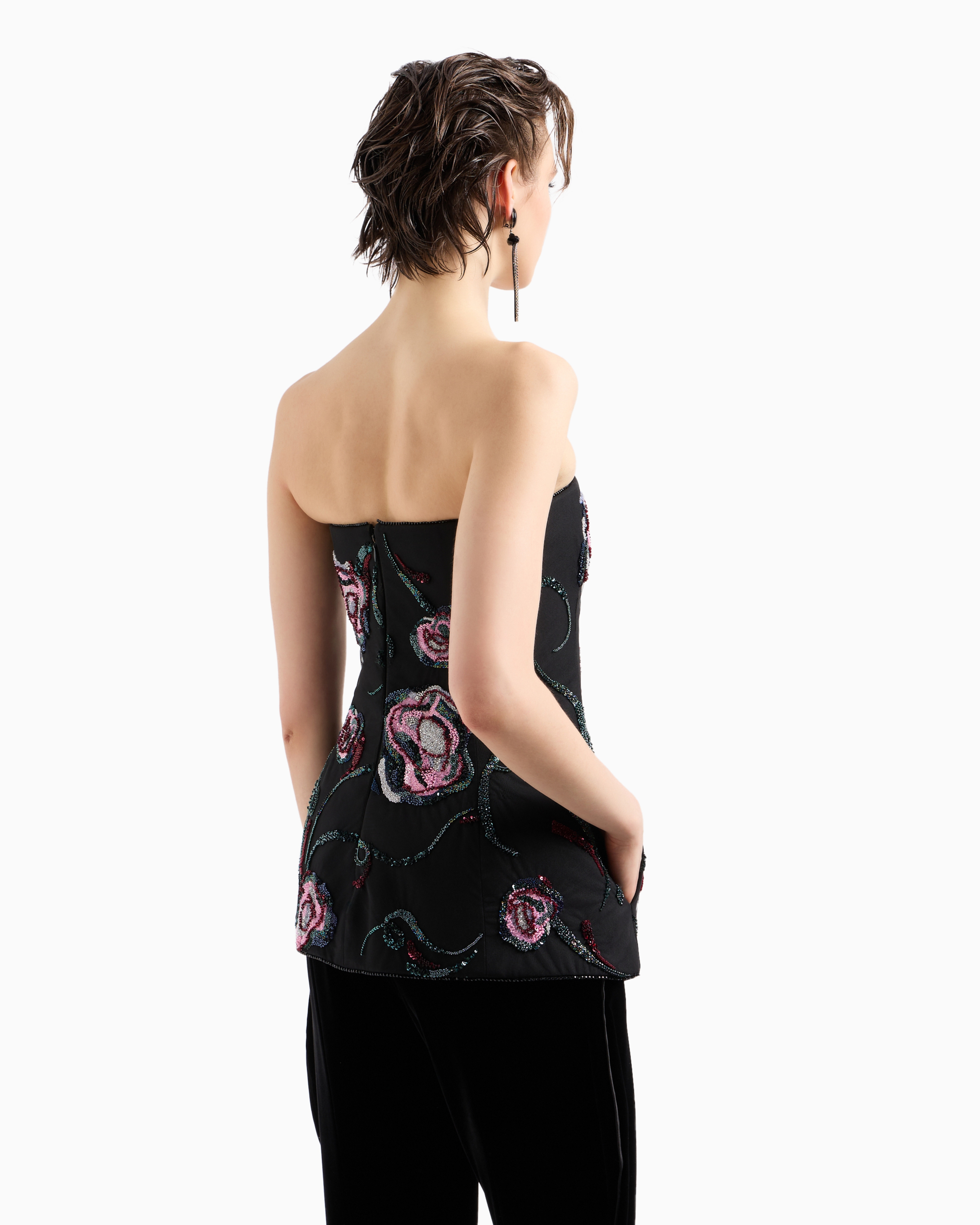 Giorgio Armani Bustier Top With All-over Floral Embroidery In Black