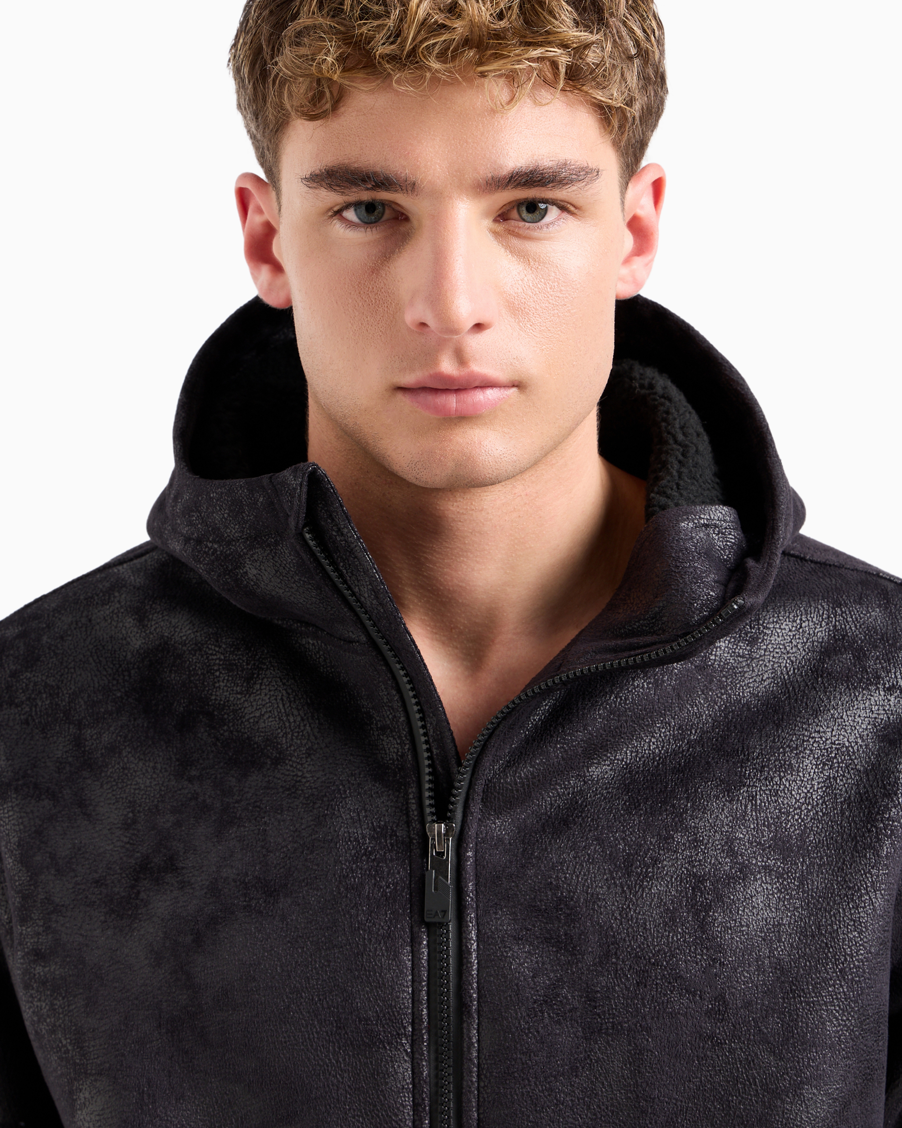 Shop Ea7 Leather-effect Fabric And Nylon Hooded Jacket In Black