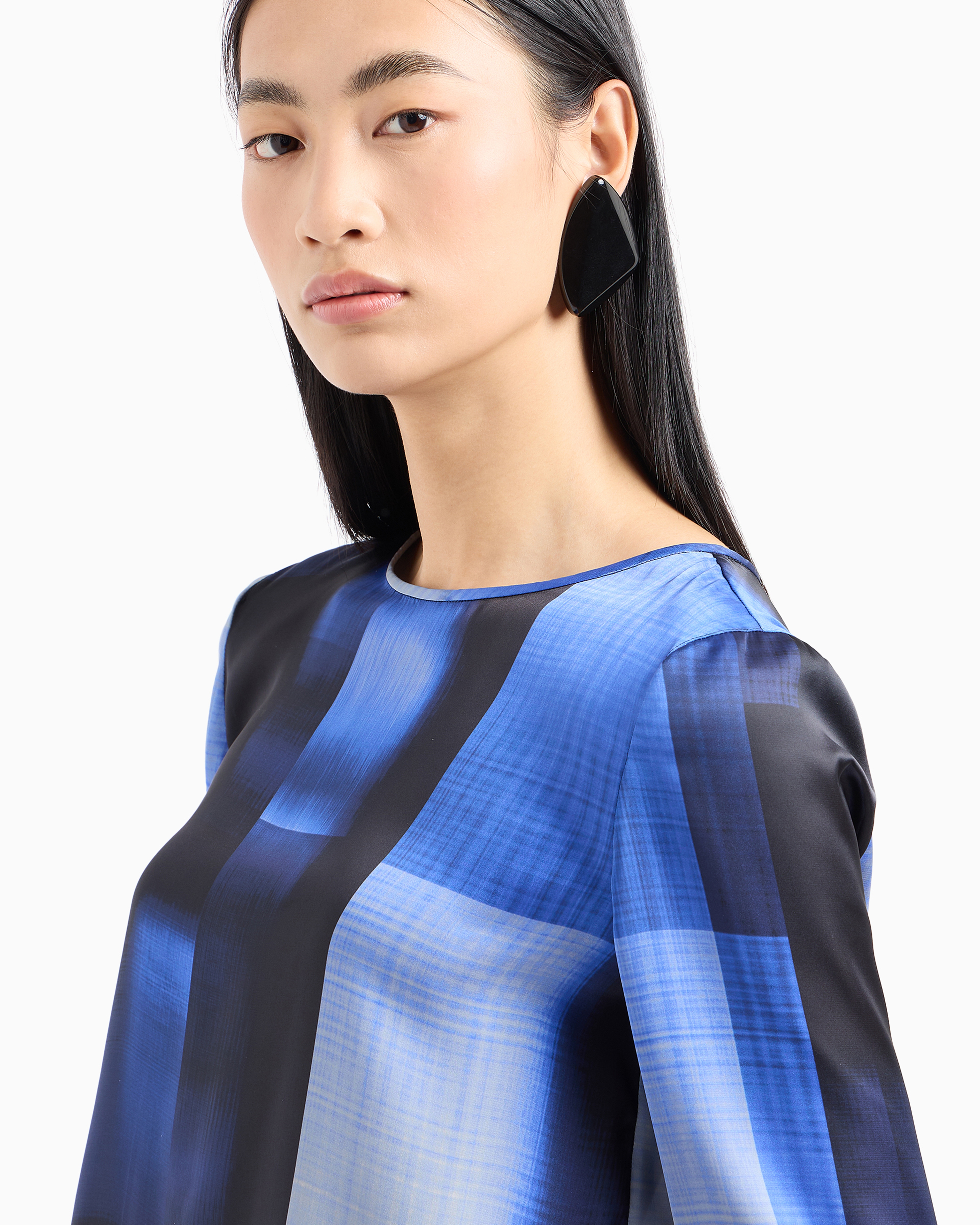 Shop Emporio Armani Check-print Satin Blouse With Multicoloured Shading In Pattern