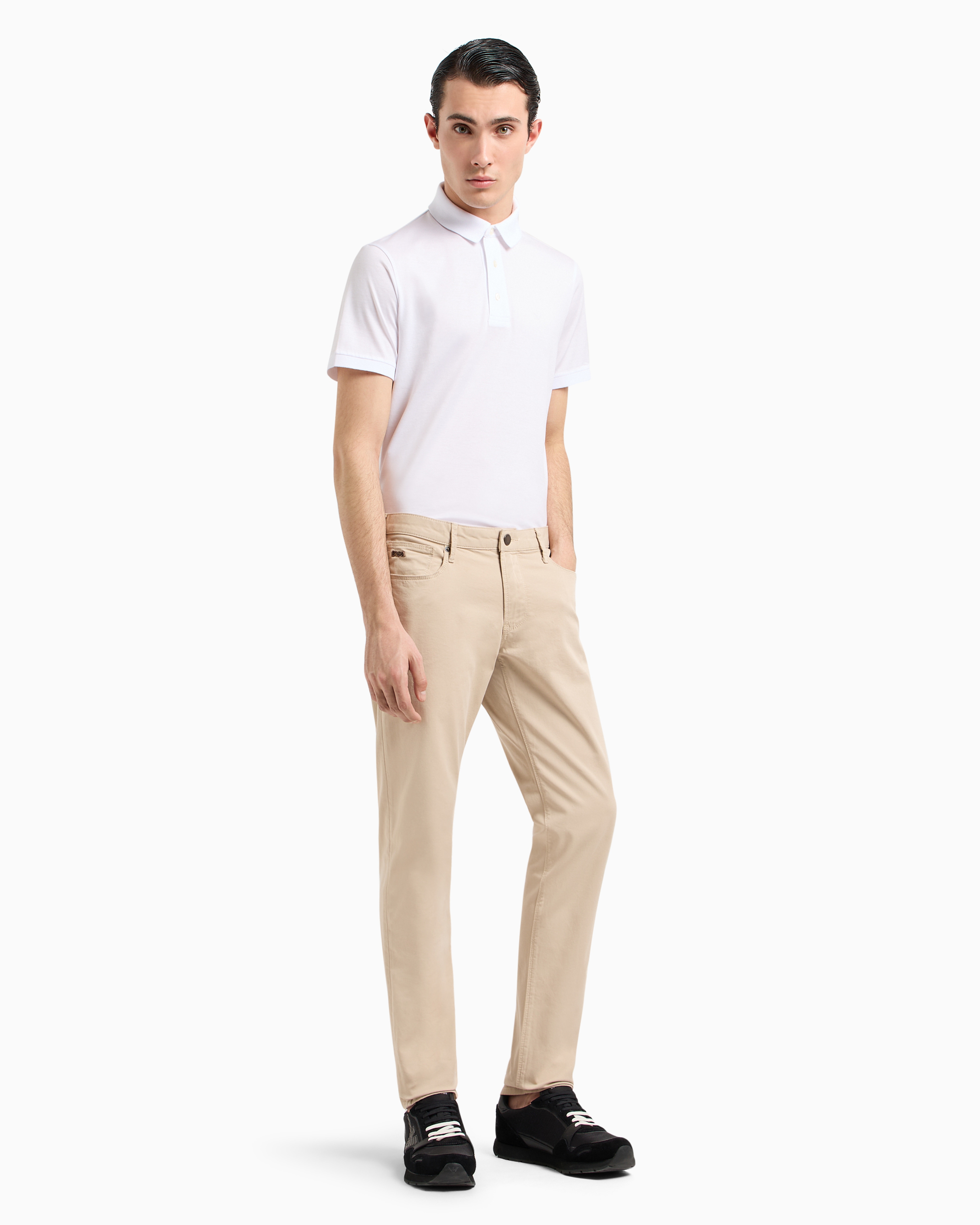 Emporio Armani J06 Comfort Stretch-gabardine, Slim-fit Trousers In Beige