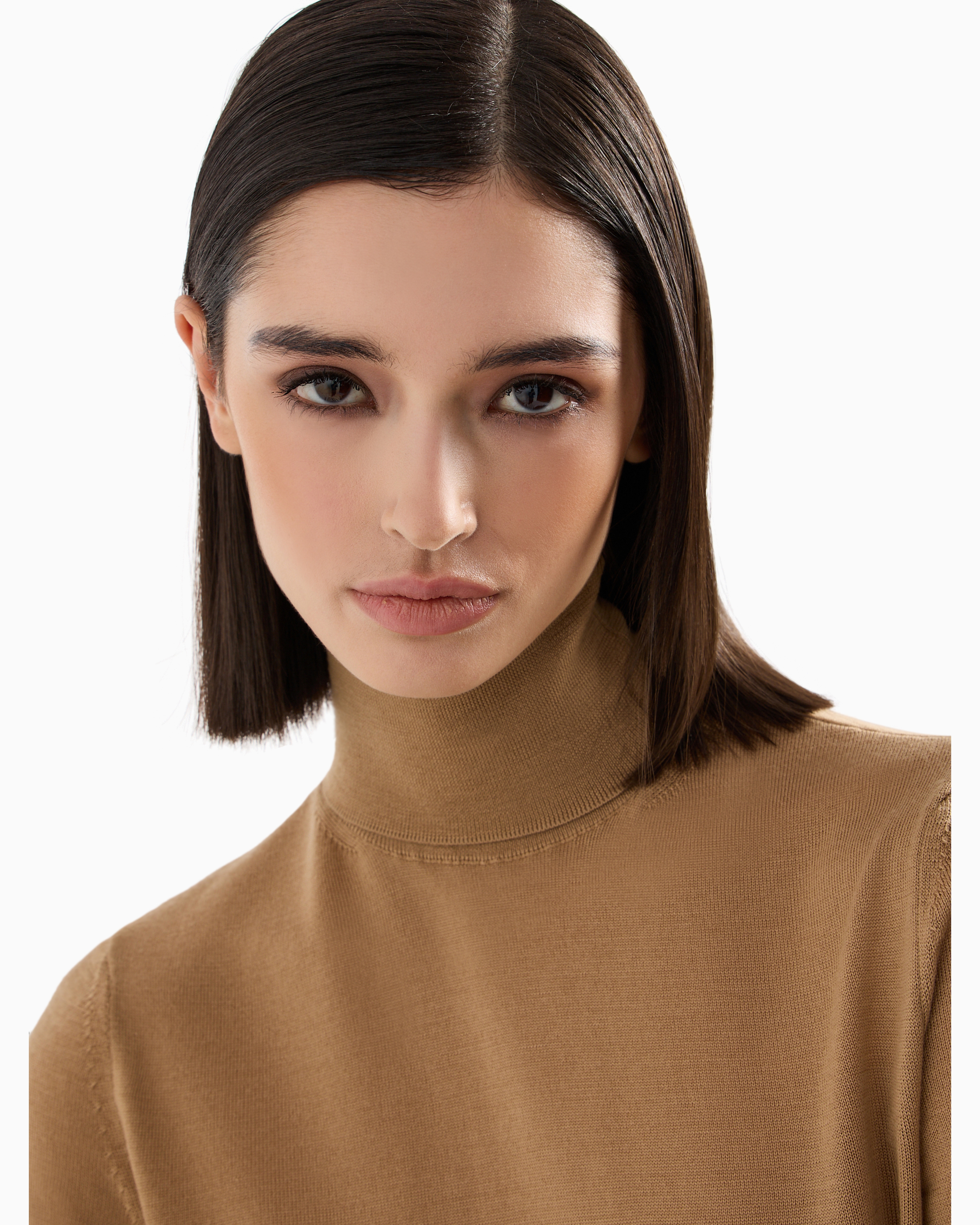 Emporio Armani Plain Knit Pure Virgin Wool Turtleneck In Camel