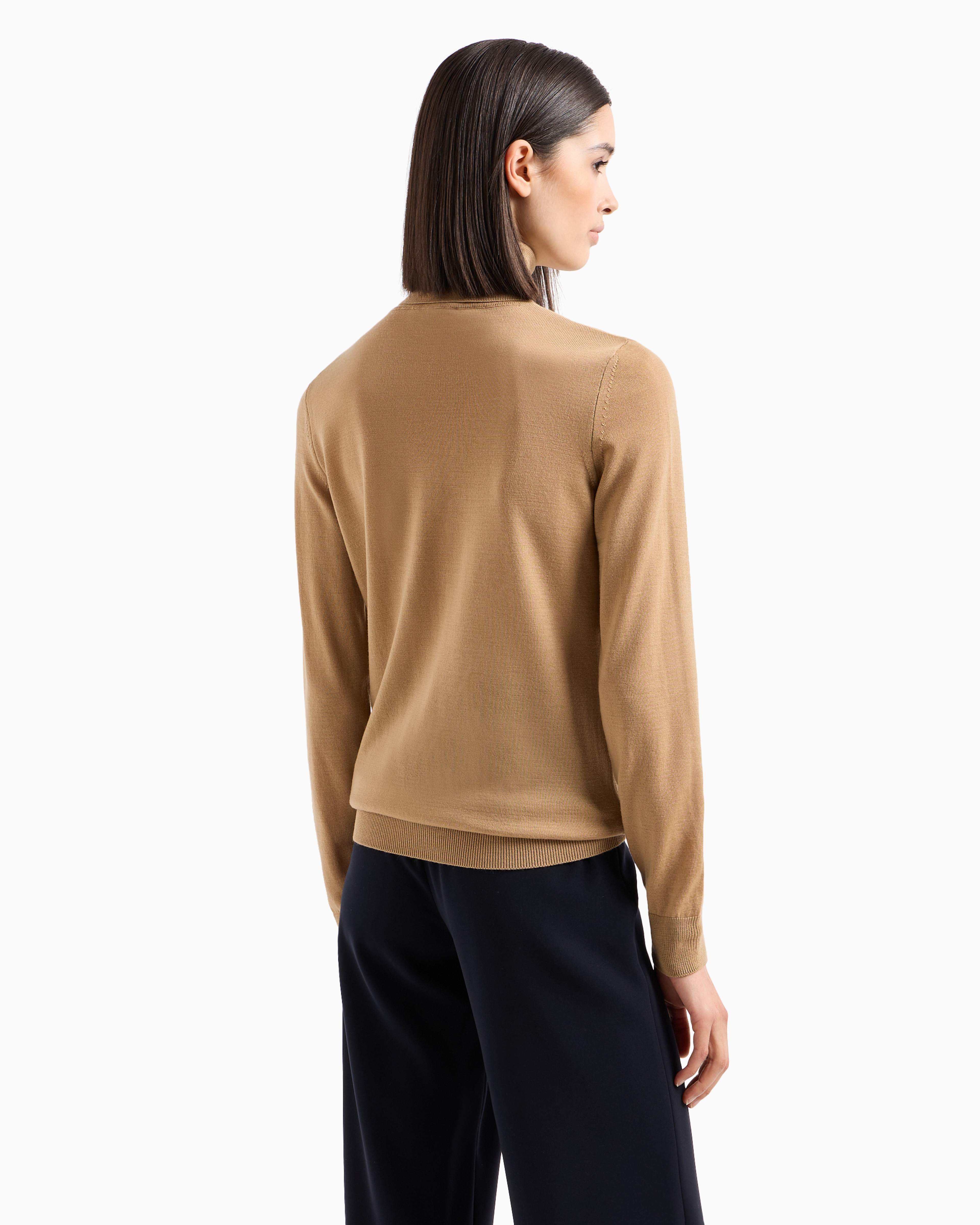 Emporio Armani Plain Knit Pure Virgin Wool Turtleneck In Camel