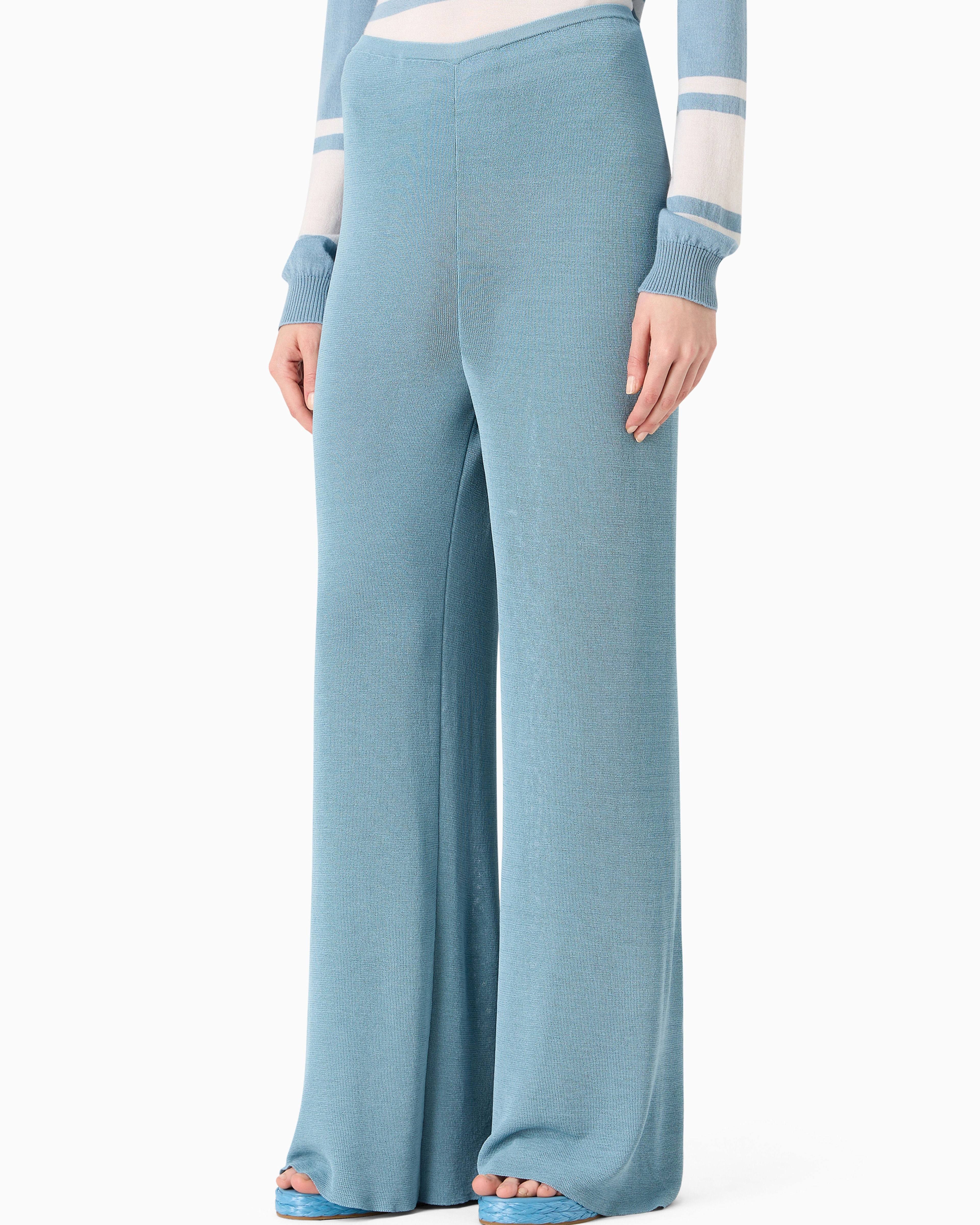 Shop Giorgio Armani Viscose-blend Knit Trousers In Blau